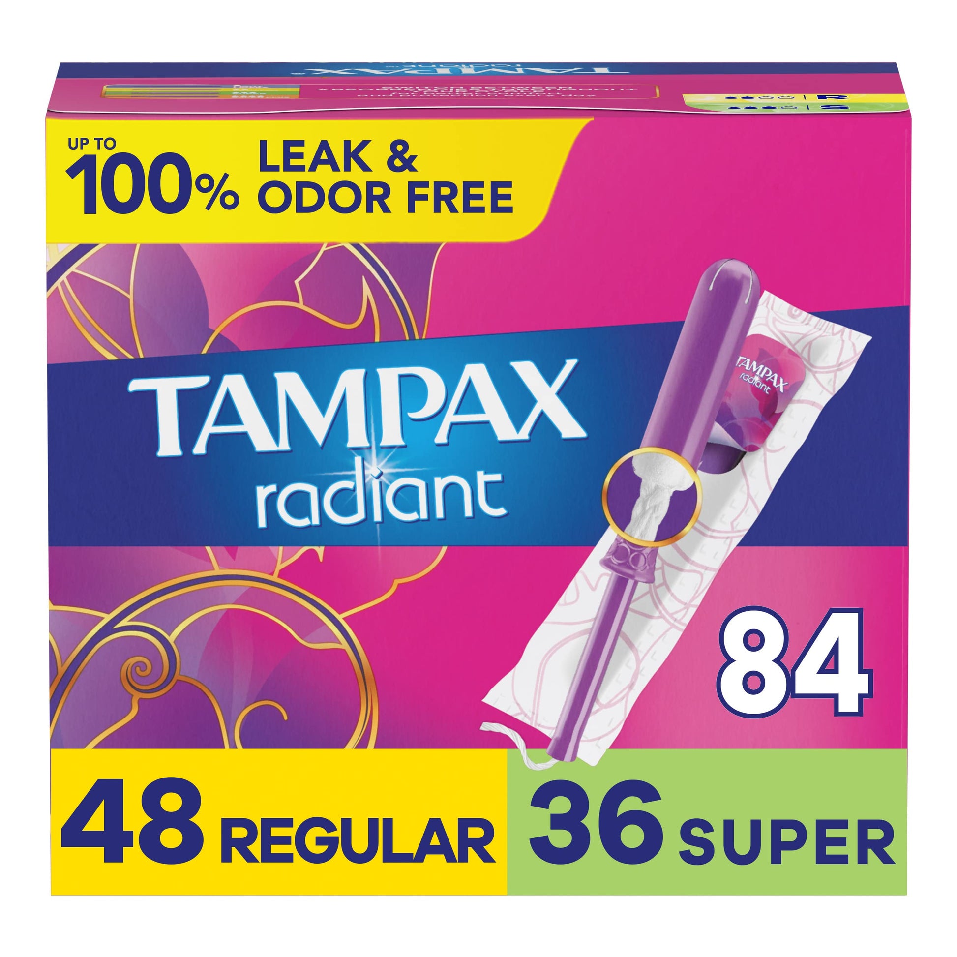 Tampax Radiant Tampons Multipack, Regular/Super Absorbency, with Leakguard Braid, Unscented, 84 Count TampaxAu supplements