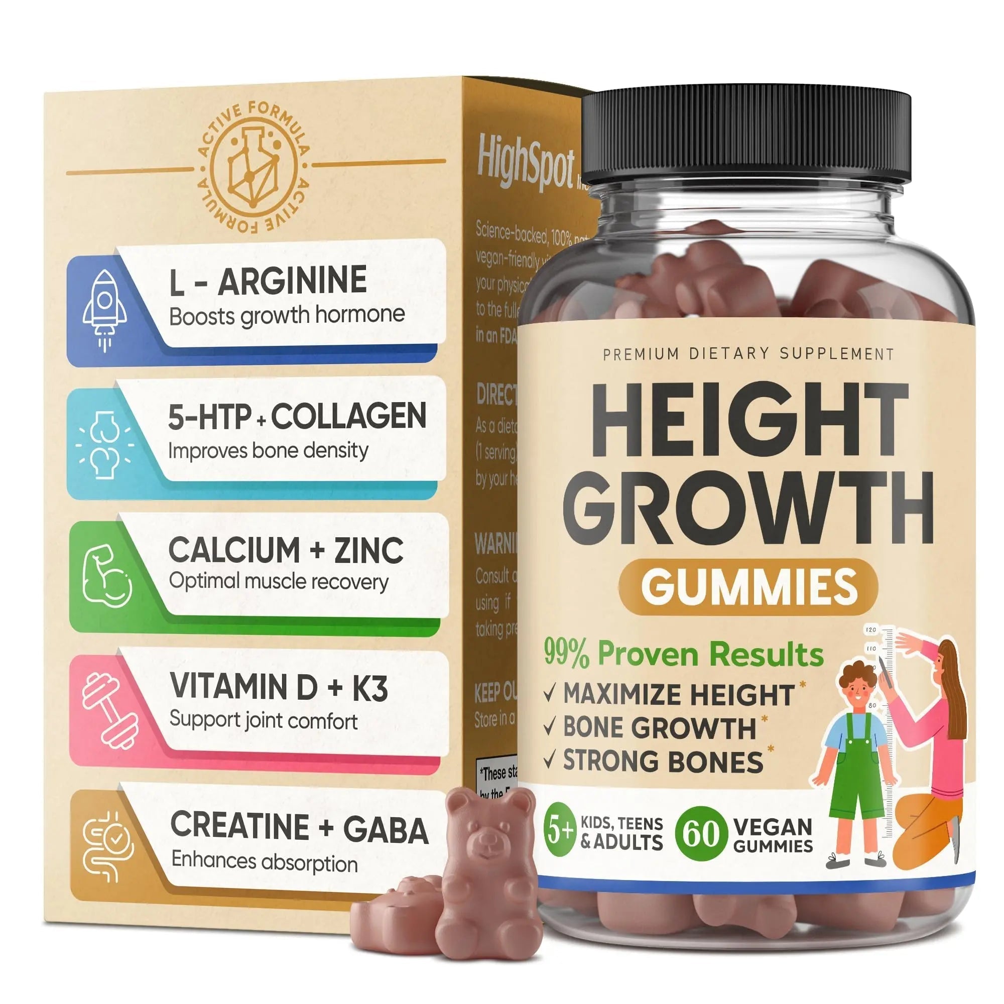 Height Growth Increase Vitamin Gummies, Calcium 100mg, Magnesium Glycinate 30mg, Zinc, Ashwagandha, Vitamin K2 D3 25mg Grow Tall Maximizer Supplement HighSpotAu supplements