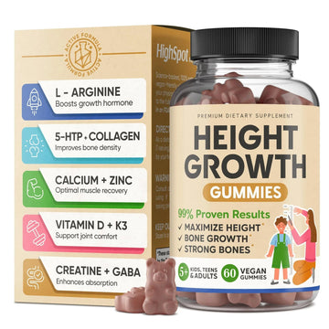 Height Growth Increase Vitamin Gummies, Calcium 100mg, Magnesium Glycinate 30mg, Zinc, Ashwagandha, Vitamin K2 D3 25mg Grow Tall Maximizer Supplement HighSpotAu supplements
