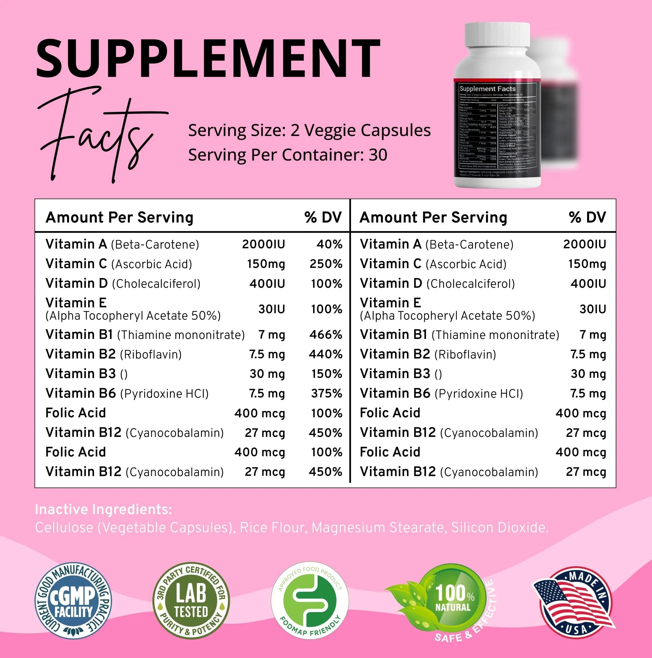 Stellar Labs Low FODMAP Vegan Women's Ultra Multi-Vitamin | Easy to Digest Daily Multivitamin Without Iron | Low Energy Supplement, Female Support | Stellar LabsAu supplements