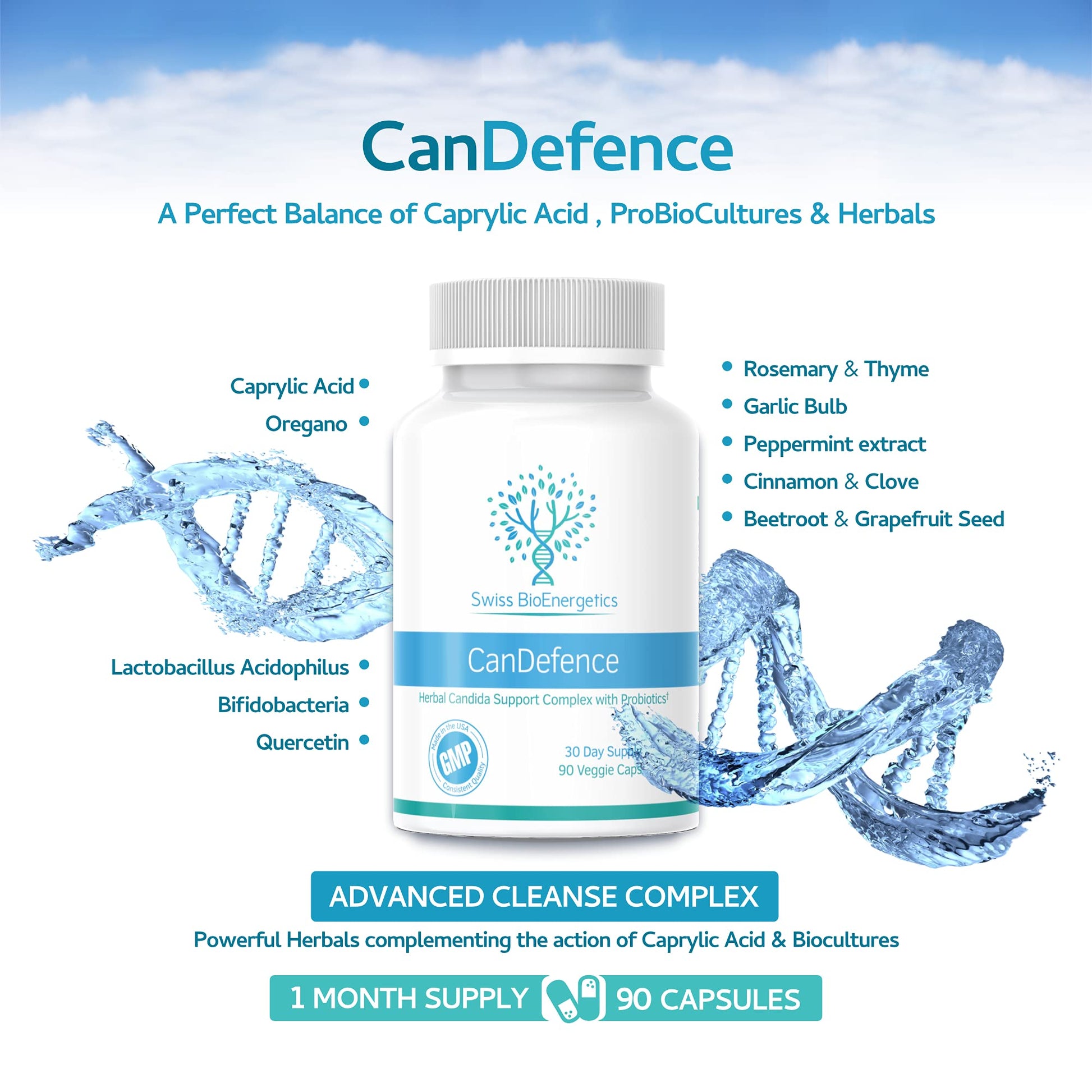 CanDefence - Candida Cleanse Ultimate Extra Strength All-in-ONE Formulation with Caprylic Acid, Probiotics and a synergistic Balance of 11 Different Botanicals - 90 Capsules swiss bioenergeticsAu supplements