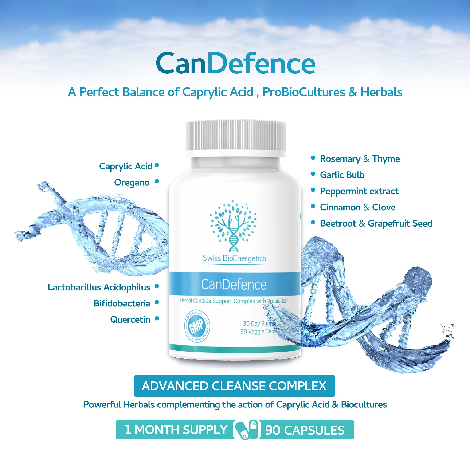 CanDefence - Candida Cleanse Ultimate Extra Strength All-in-ONE Formulation with Caprylic Acid, Probiotics and a synergistic Balance of 11 Different Botanicals - 90 Capsules swiss bioenergeticsAu supplements