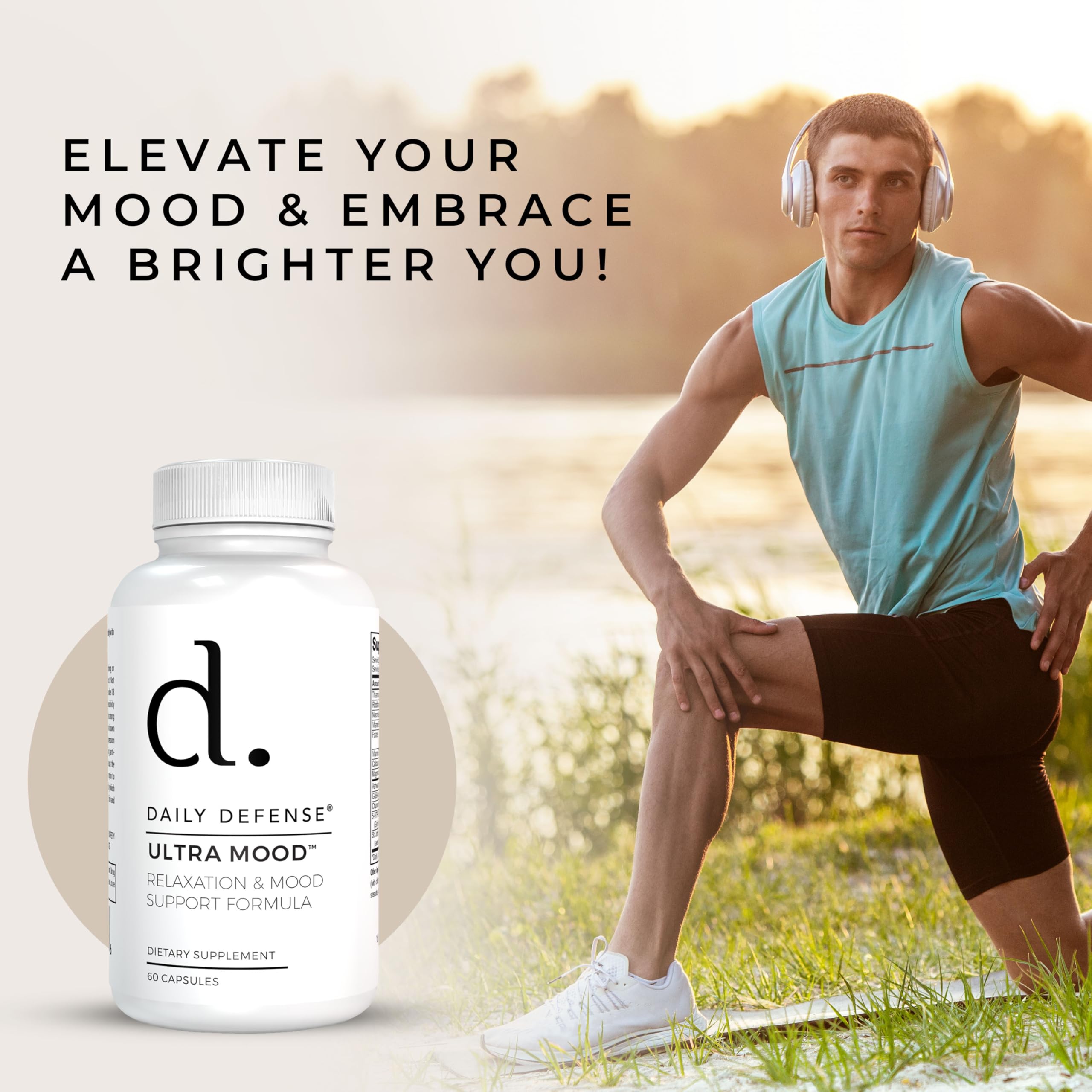 Daily Defense Mood Support Supplement - Ultra Mood 60 Count Mood Enhancer with Calcium Carbonate, Folic Acid, GABA, 5-HTP, Ashwagandha Root Extract & More - Non GMO Mood & Relaxation Supplement Daily DefenseAu supplements