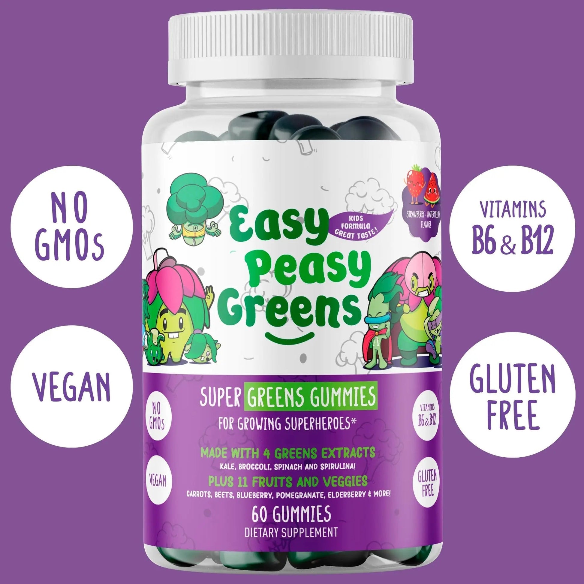 EasyPeasyGreens Daily Veggie Gummies for Kids - 60 Greens Gummies - Helps Picky Eaters Get Their Veggies in EASY PEASY GREENSAu supplements