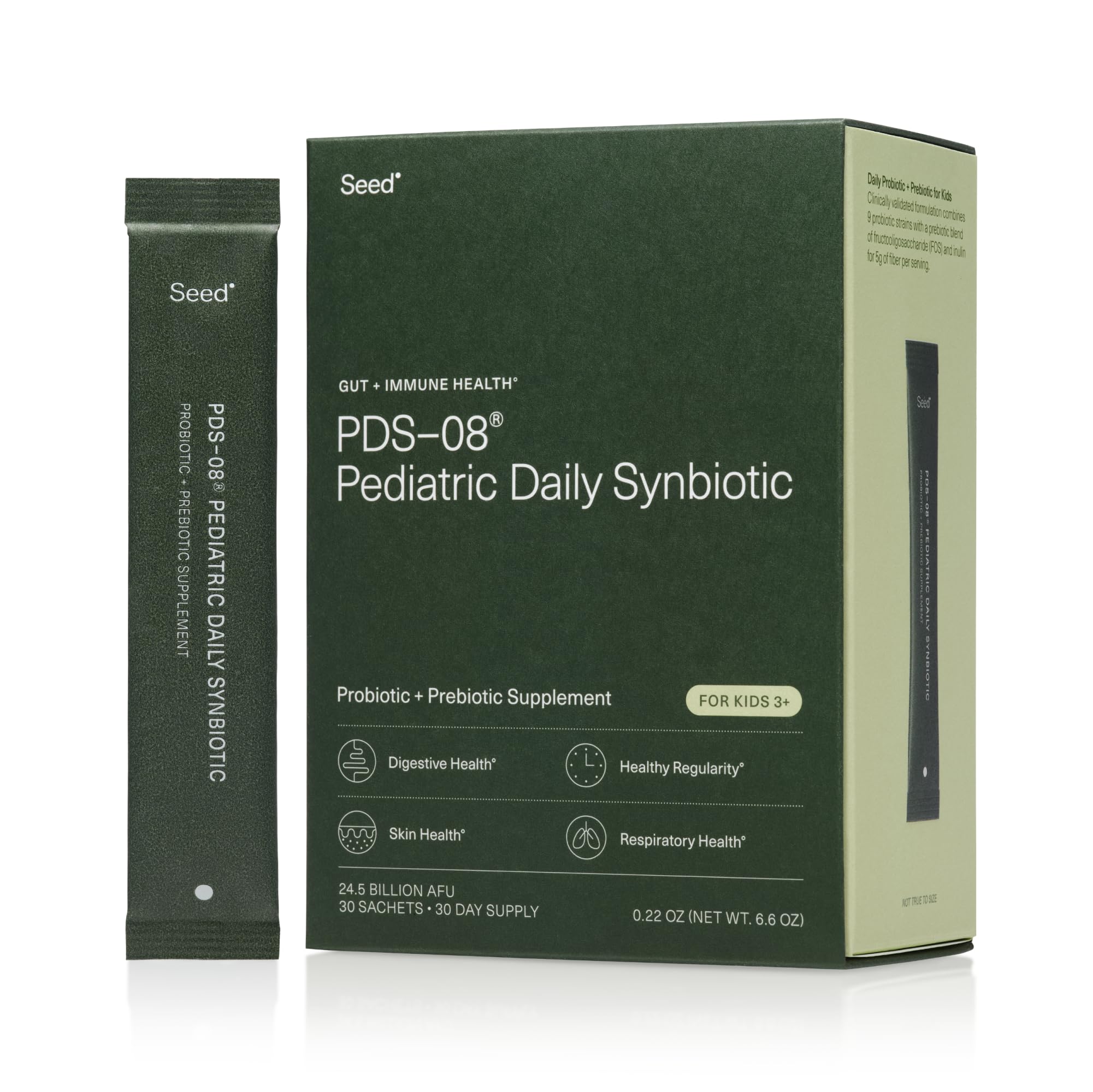 Seed PDS-08 Pediatric Daily Synbiotic - Fiber-Based Prebiotic & Probiotic for Kids - Digestive Health, Regularity, Constipation Relief - Ages 3-17 - Vegan and Shelf-Stable - 30 Sachets (30-Day Supply) Visit the Seed StoreUS supplements