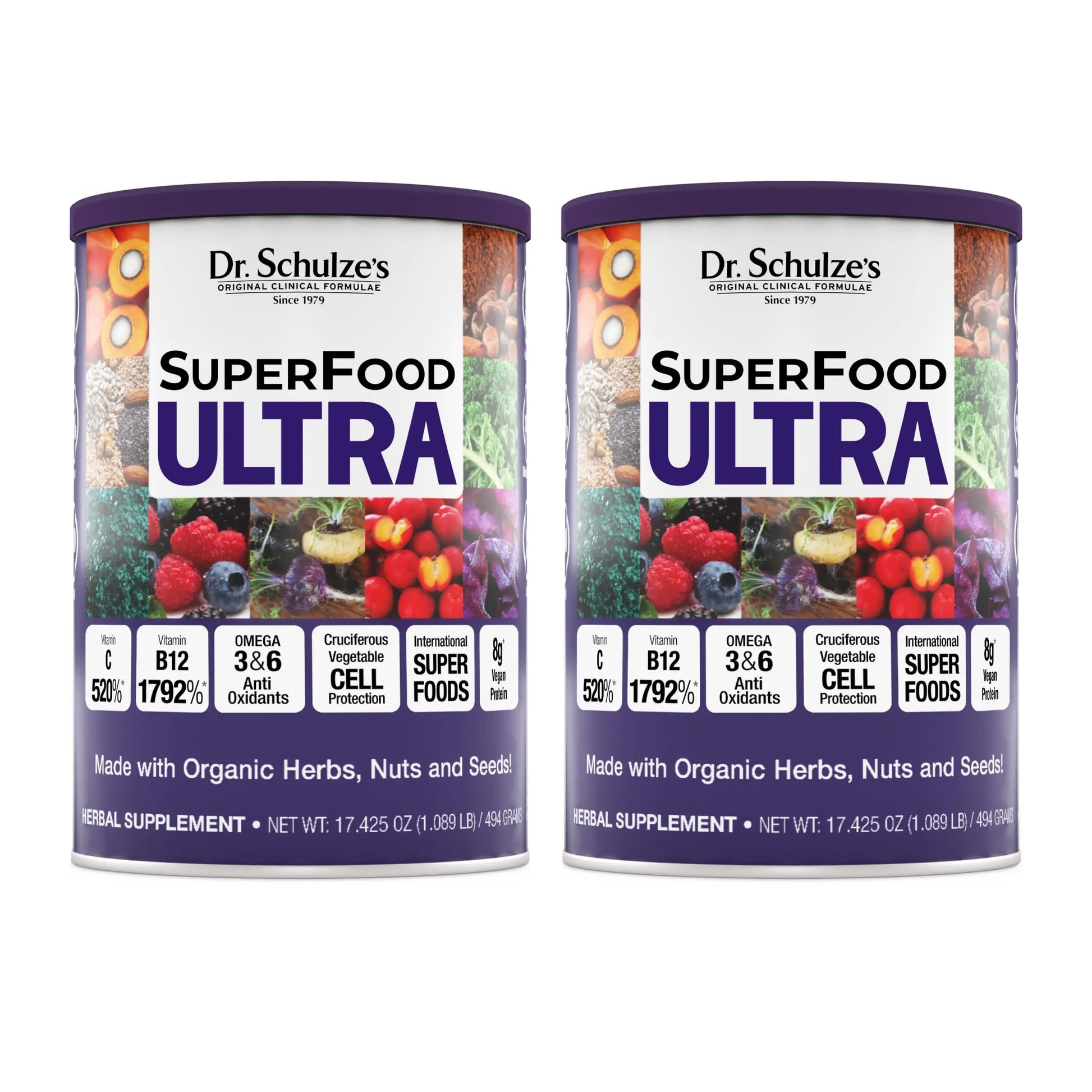 Dr. Schulze's SuperFood Ultra - Plant-Based Superfood Powder for Active Lifestyle Support - Vital Nutrients - Natural Ingredients - Gluten-Free & Dairy-Free - Vegan - 17.4 oz (13 Servings) - 2 Pack Dr. Schulze'sAu supplements