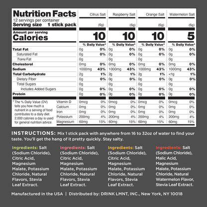 LMNT Zero-Sugar Electrolytes - Variety Pack Bundle - Hydration Powder Packets Drink LMNTUS supplements