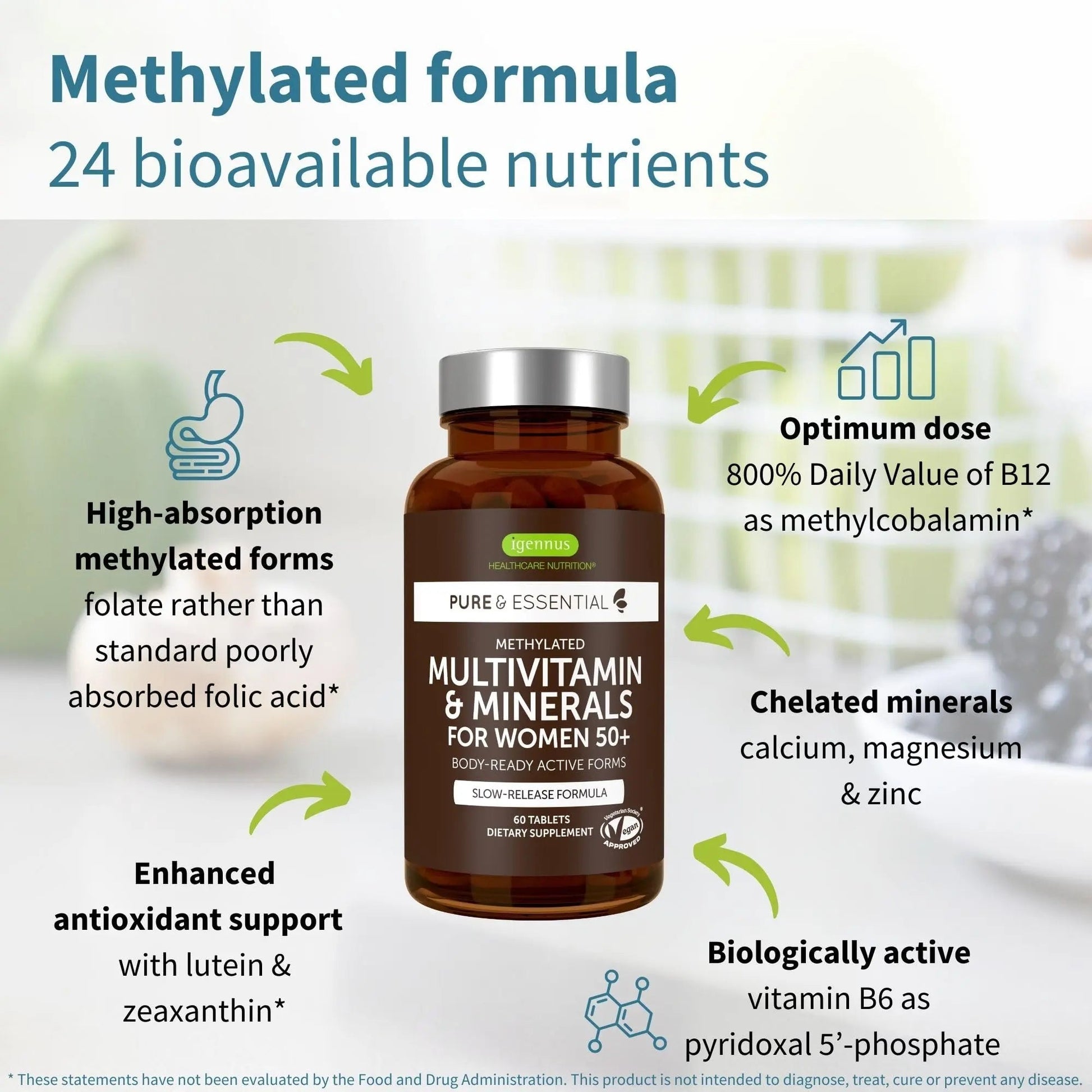 Igennus Methylated Women's 50+ Multivitamin with Calcium & Magnesium, Pure & Clean, All-Day Nutrient Delivery with High-Strength B-Vitamins Igennus Healthcare NutritionAu supplements