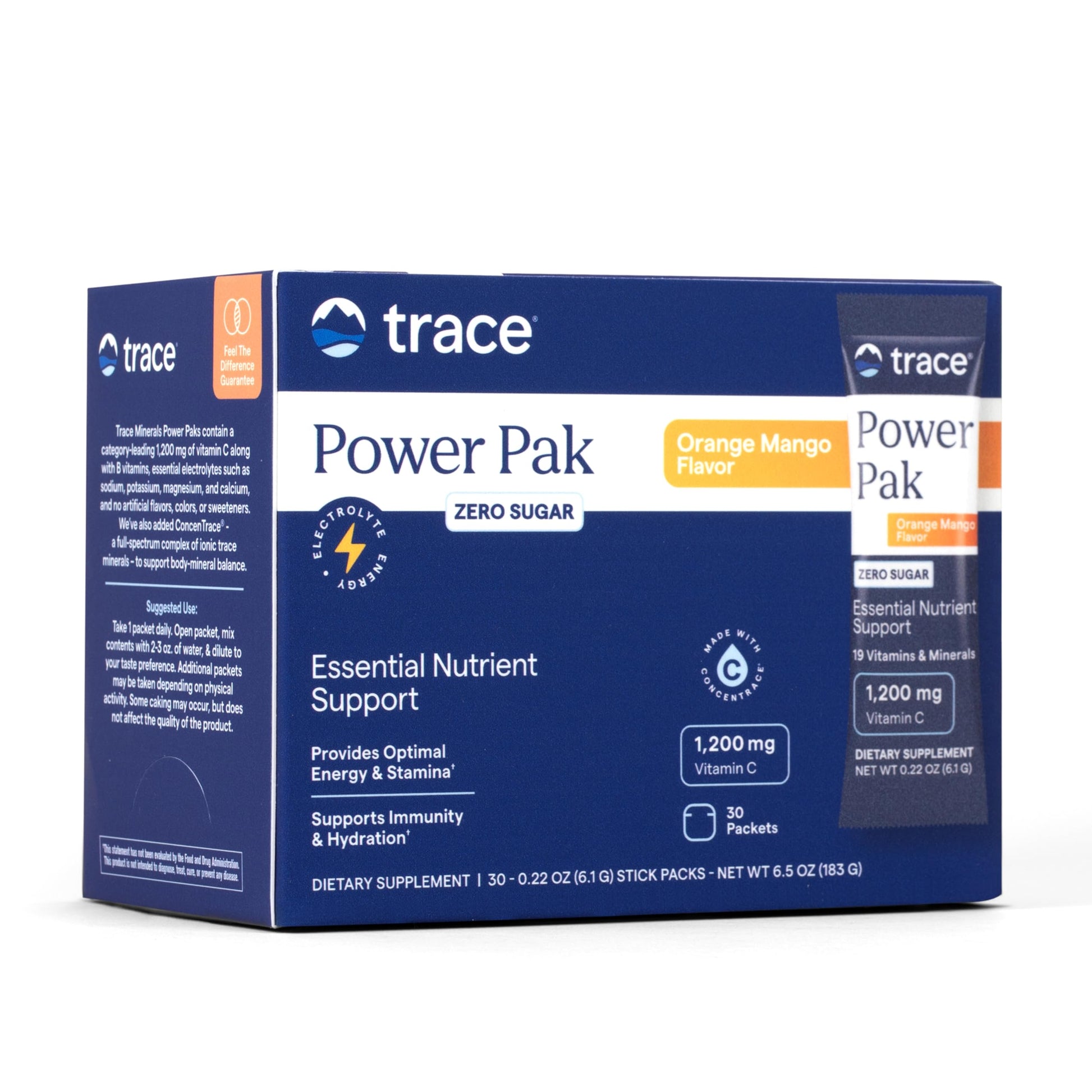Trace Minerals Power Pak Multivitamin and Multimineral Packets - Electrolyte Support - 1200 mg Vitamin C plus 70+ Trace Minerals - Sugar Free - Orange Mango Flavor - 30 Packets Trace MineralsAu supplements