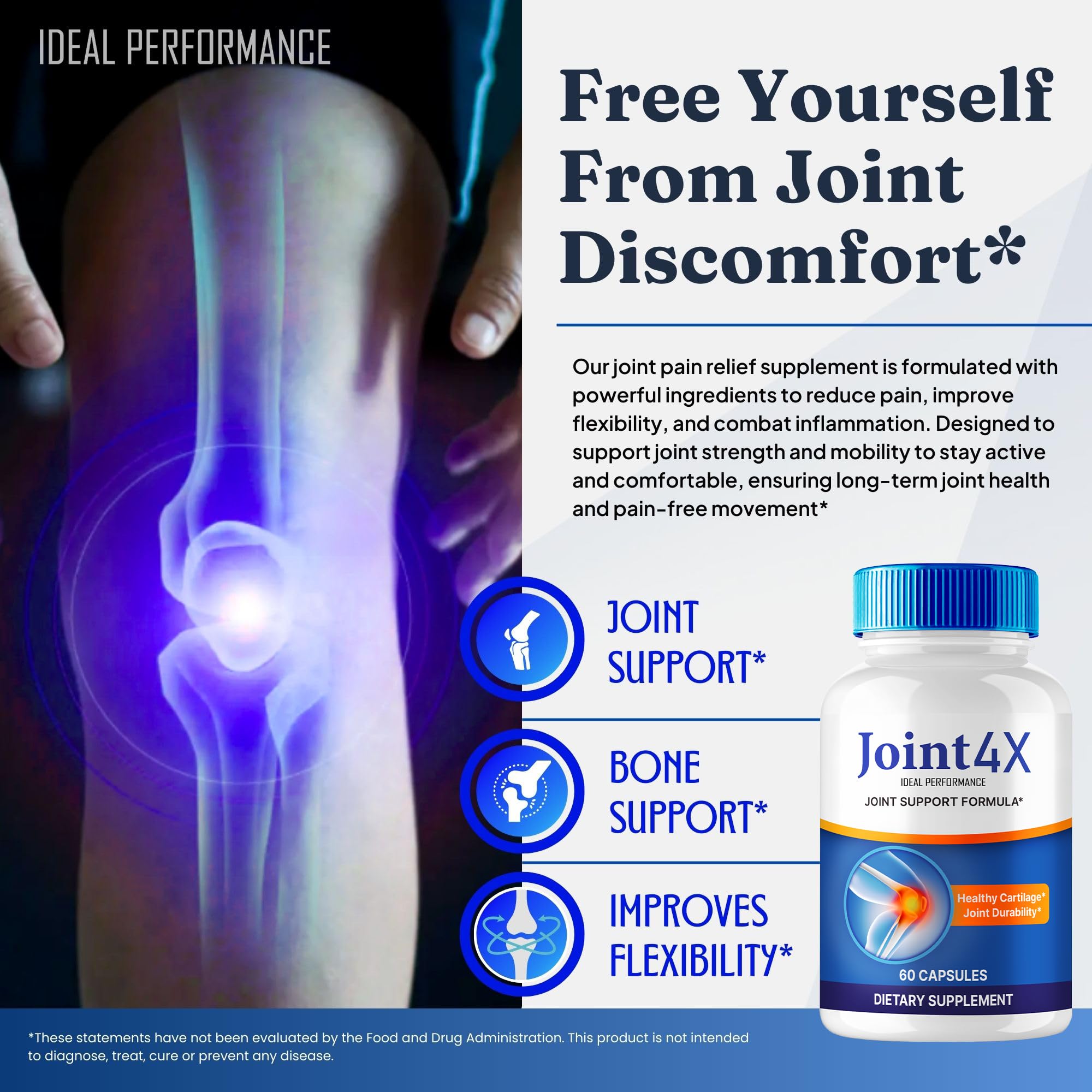 IDEAL PERFORMANCE Joint4X Joint Support Capsules, Official Joint-4X Supplement Pills, All-Natural Formula to Fortify Bones and Bolster Flexibility - Maximum Strength, Joint 4X Pills Reviews (3 Pack) IDEAL PERFORMANCEAu supplements