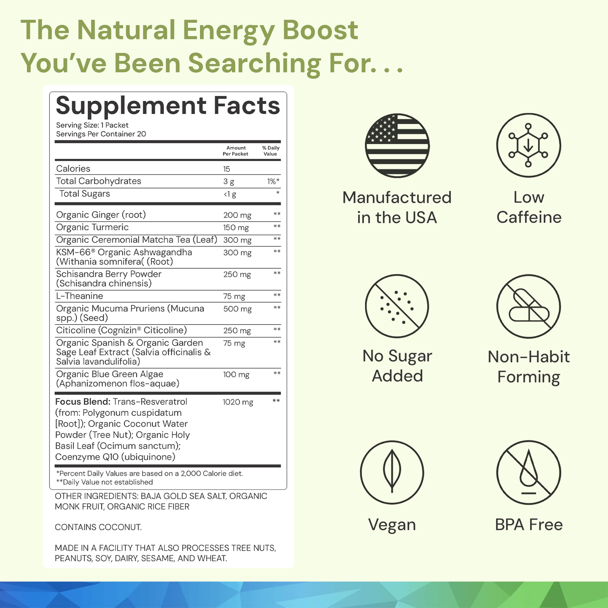 ION* Intelligence of Nature Focused Mind Nootropic Powder Drink Mix - Brain Boost Nootropic Drink with Matcha for Memory, Focus & Relaxation, Brain Supplement for Men & Women, Adults - 20 Packets ION* Intelligence of NatureAu supplements