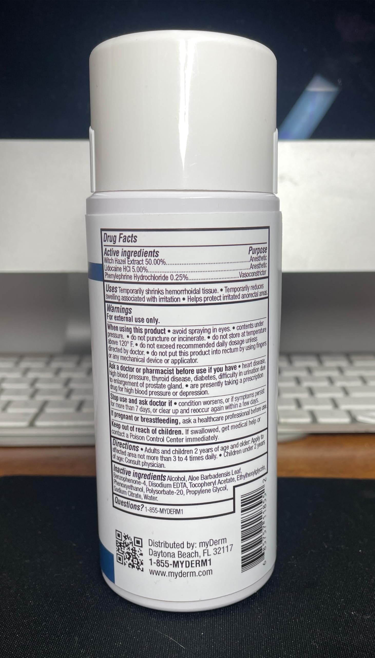 Myderm Medical Numbing Spray - 4.5oz - Maximum Strength 5% Lidocaine with Phenylephrine HCl and Witch Hazel - Fast-Acting Reliever with A Touch-Free Application - First Aid Supplies - Made in USA MydermAu supplements
