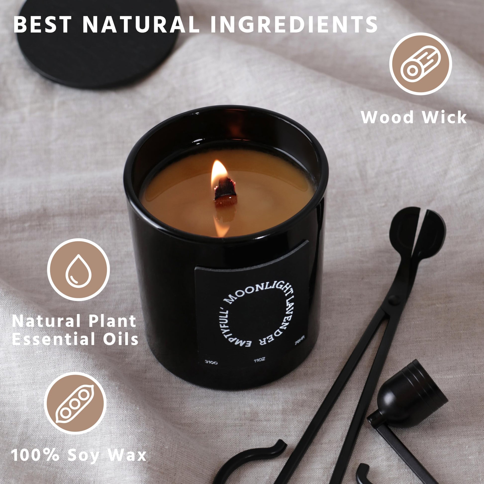 EMPTYFULL Lavender Scented Candles, Wood Wick, 11 oz Large Candle, Natural Soy Candles EmptyfullAu supplements
