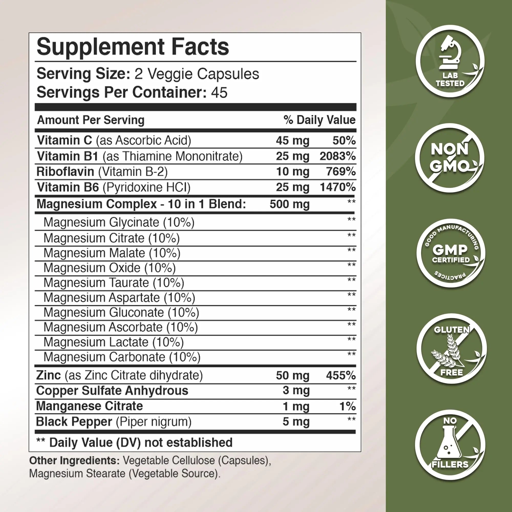 Gade Nutrition Magnesium Complex 10 in 1 - Glycinate, Citrate, Malate, Oxide, Taurate, Aspartate, Gluconate Ascorbate Lactate Carbonate Zinc Copper Manganese & Vitamins 90 Count GADE NUTRITION BOOST YOUR HEALTHnz supplements