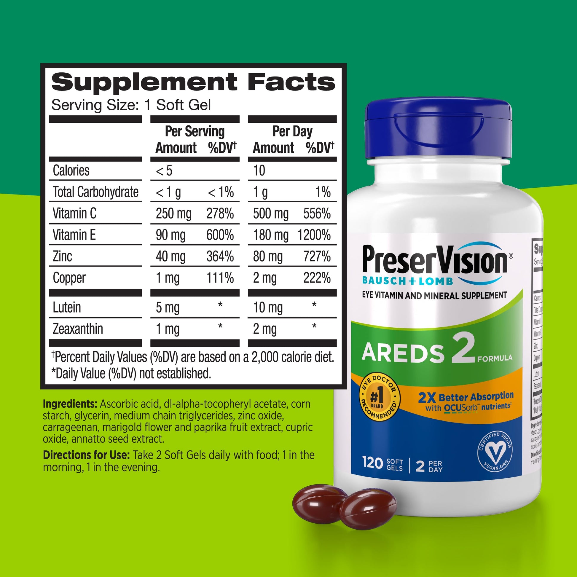 PreserVision AREDS 2 Eye Vitamin & Mineral Supplement with OCUSorb, 120 Vegan Soft Gels, Contains Lutein, Zeaxanthin, Vitamin C & E, Zinc, & Copper, Eye Health Supplements for Adults PreserVisionAu supplements