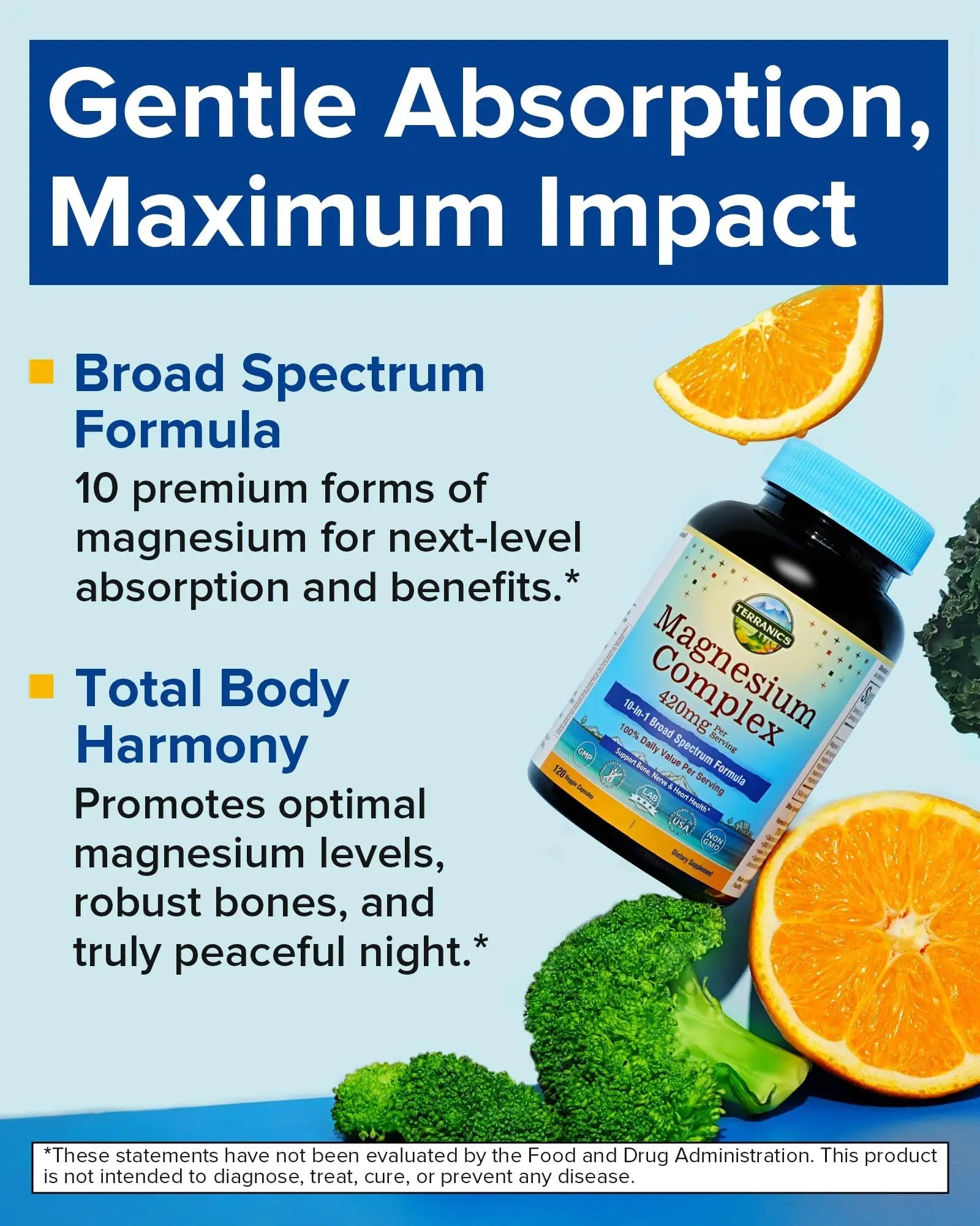 Terranics Magnesium Complex Supplement 420mg, 10-in-1 Full-Spectrum Formula, Glycinate, Citrate, Malate & More, Max Absorption, Bone and Heart Support, 120 Veggie Caps Terranicsnz supplements