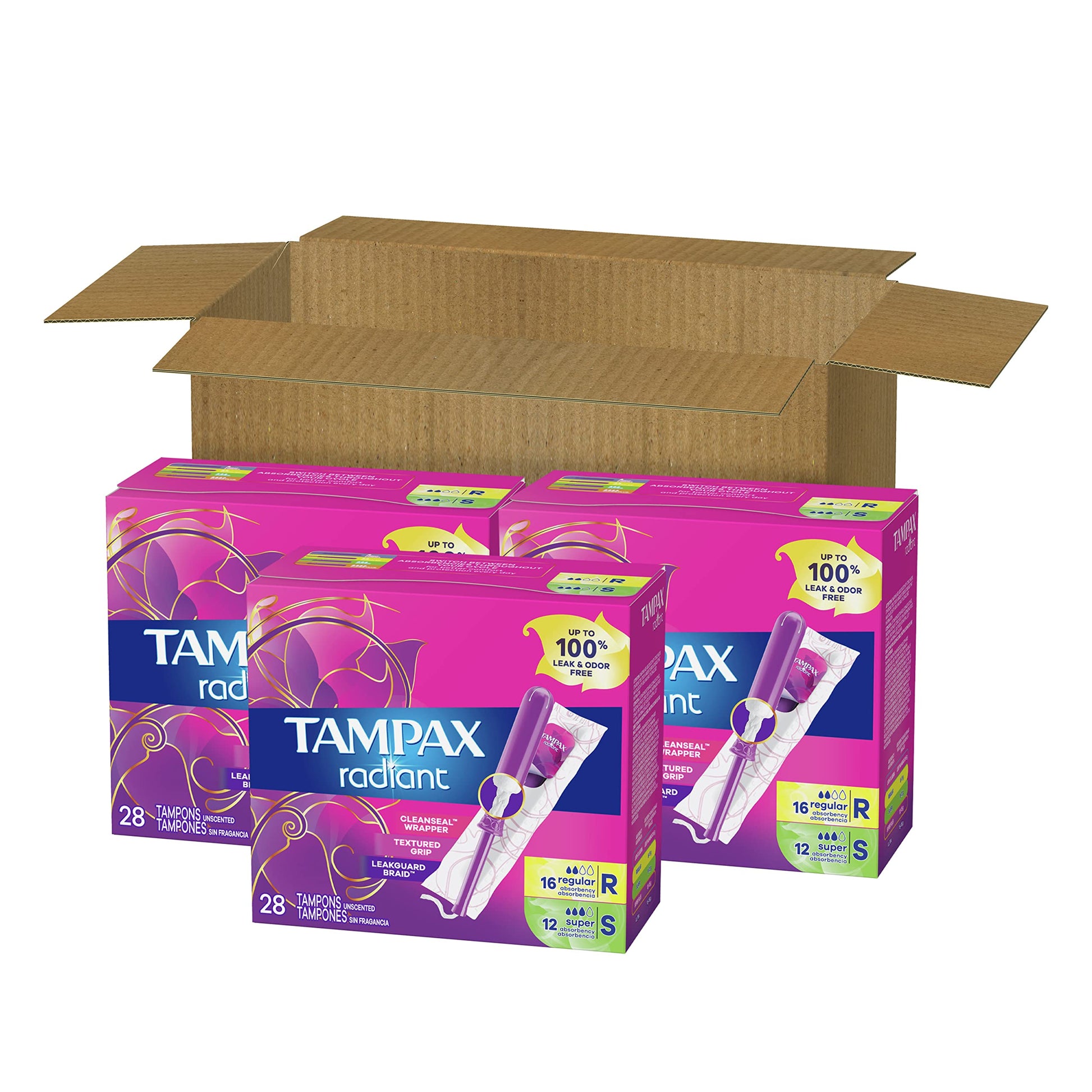Tampax Radiant Tampons Multipack, Regular/Super Absorbency, with Leakguard Braid, Unscented, 84 Count TampaxAu supplements