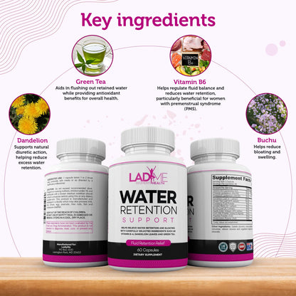 Water Retention Pills for Women Bloating Relief with Vitamin B6, Dandelion & Green Tea Natural LADYME WOMEN'S HEALTHUS supplements