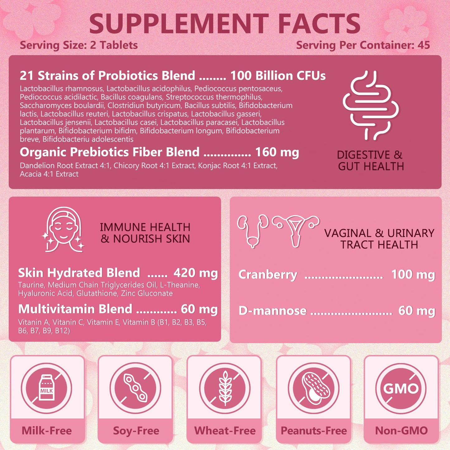 Probiotics for Women Digestive Health, Vaginal Probiotics with D-Mannose & Cranberry NATURE TARGETUS supplements