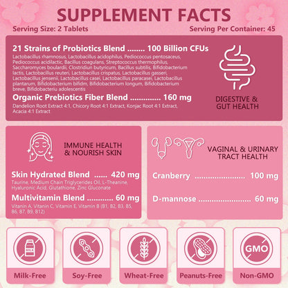 Probiotics for Women Digestive Health, Vaginal Probiotics with D-Mannose & Cranberry NATURE TARGETUS supplements