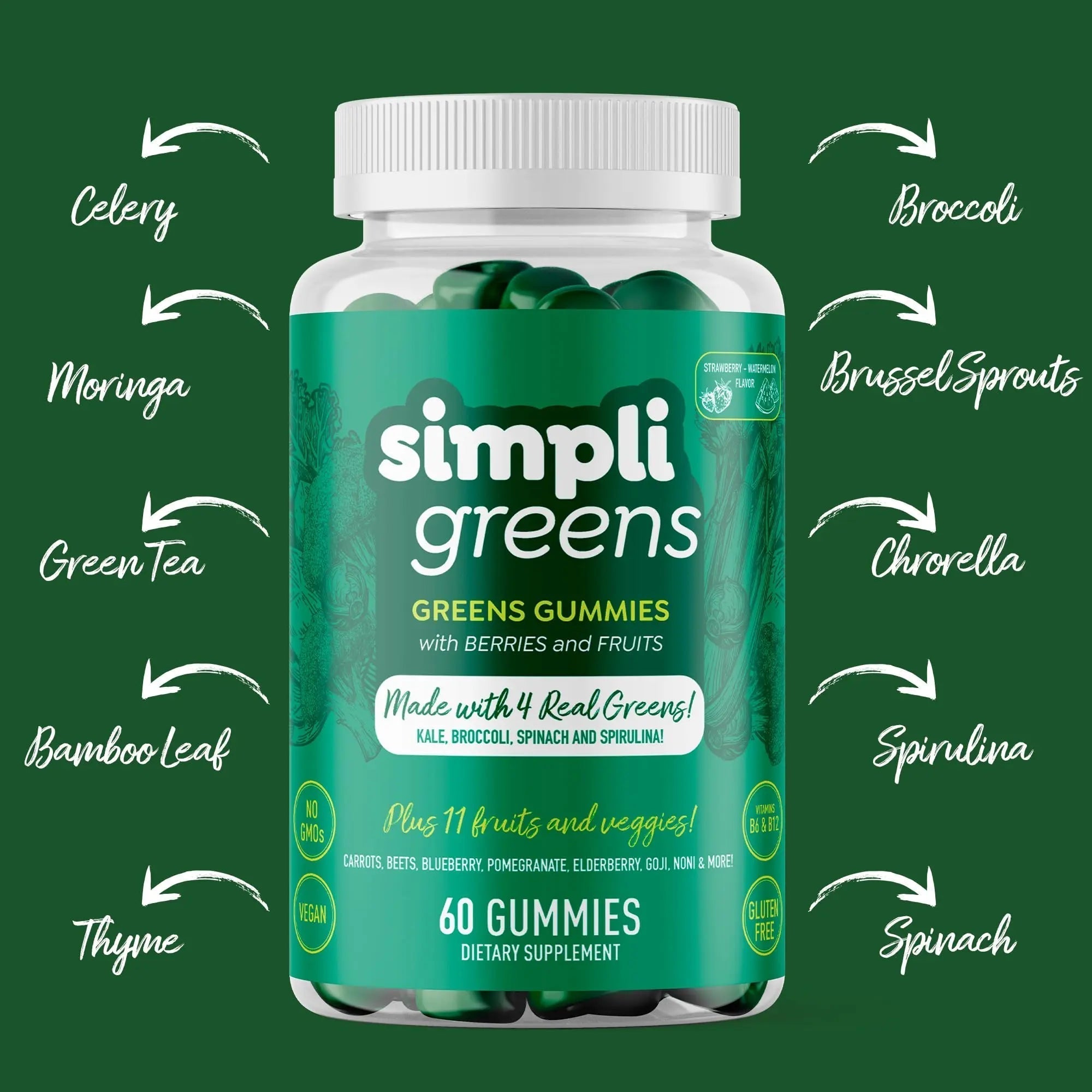 SIMPLI GREENS Vegan Superfood Gummies Supplement – 60 Count – Nutrient-Rich Gummy Vitamins – Supports Overall Wellness SIMPLI GREENSAu supplements