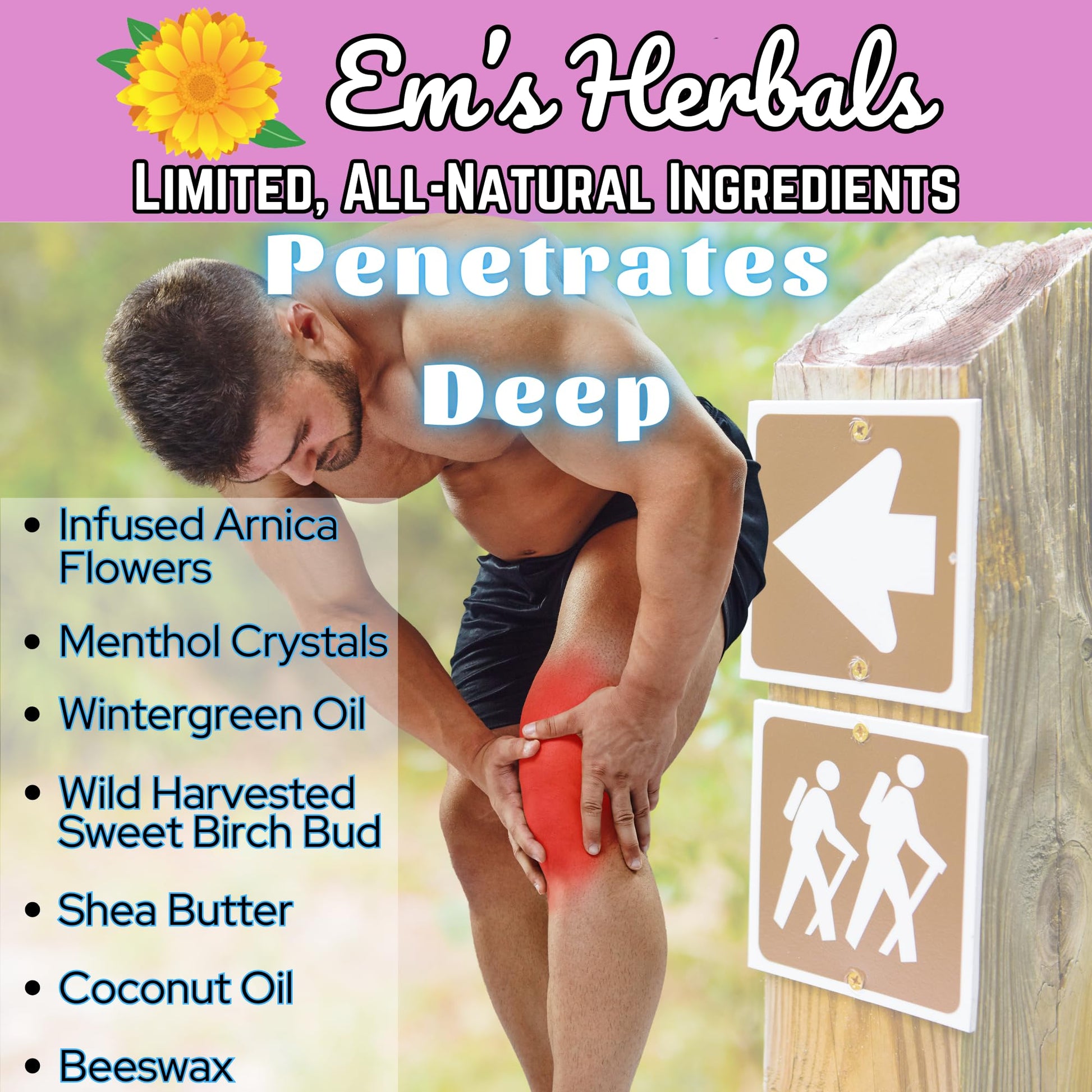 Em's Herbals, Muscle & Joint Care Arnica Salve - Amplified Arnica Salve Made with Menthol Crystals, and Effective Essential Oils to Penetrate Deep into Muscles, Joints, and Back Discomfort (2 oz) Em's HerbalsAu supplements