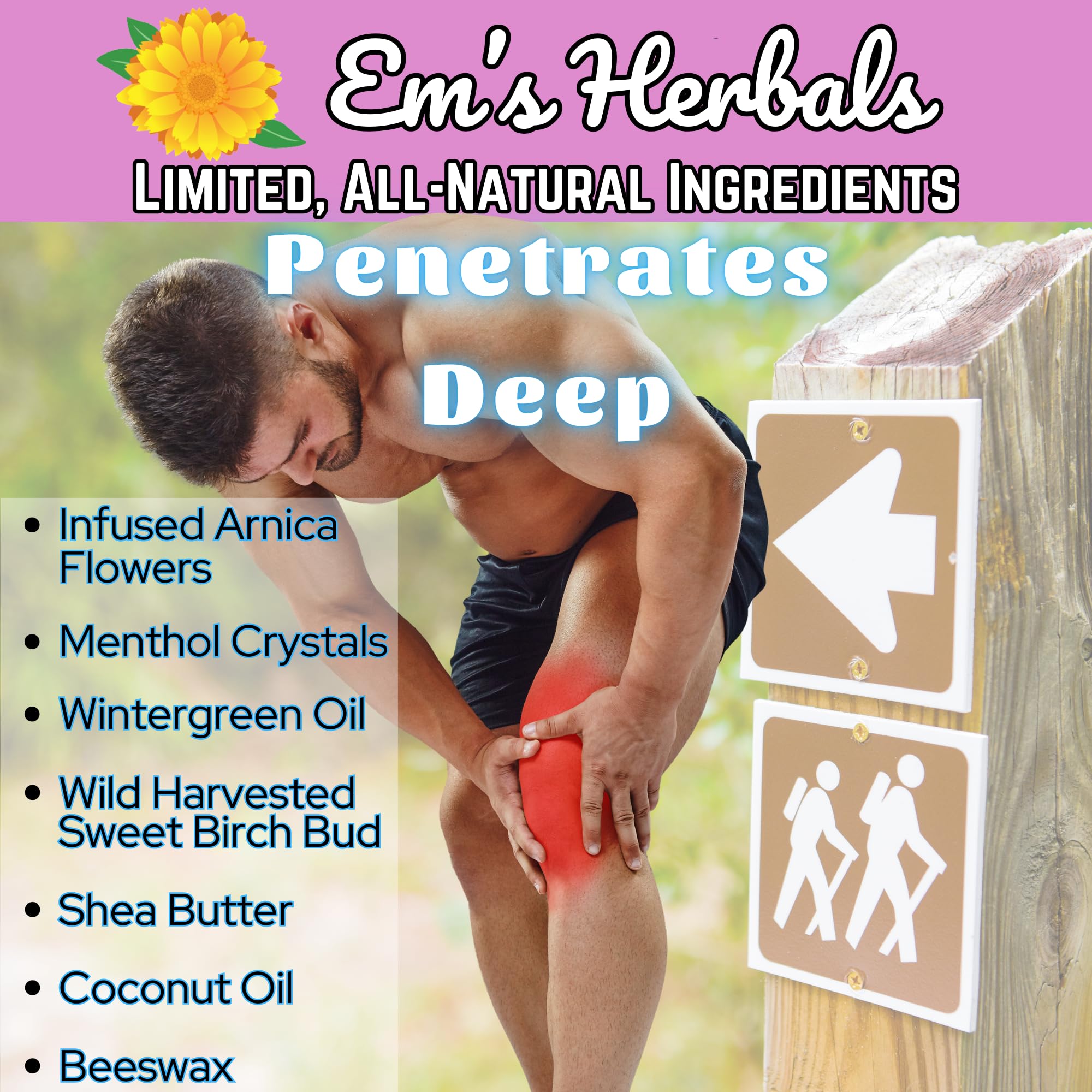 Em's Herbals, Muscle & Joint Care Arnica Salve - Amplified Arnica Salve Made with Menthol Crystals, and Effective Essential Oils to Penetrate Deep into Muscles, Joints, and Back Discomfort (2 oz) Em's HerbalsAu supplements
