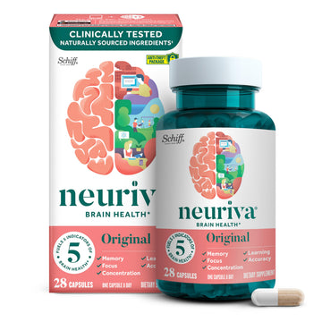 NEURIVA Original Decaffeinated Clinically Tested Nootropic Brain Supplement for Memory, Focus & Concentration, NeuroFactor & Phosphatidylserine, 28ct Capsules NEURIVAAu supplements