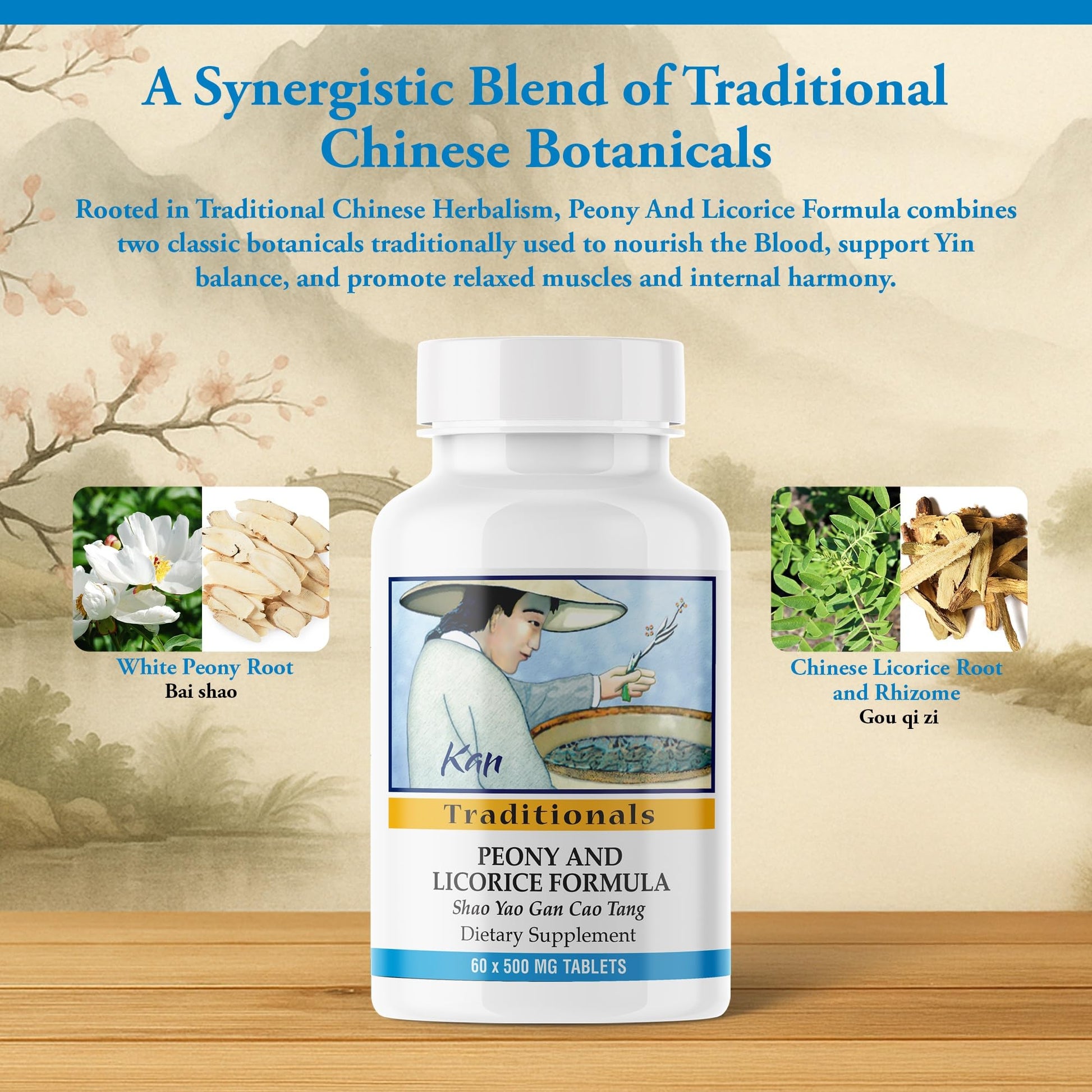Kan Herbs Company Peony & Licorice Formula Tablets – Traditional Chinese Herbal Blend with White Peony Root & Chinese Licorice to Support Liver Balance, Muscle Comfort & Digestive Harmony, 60 Tablets Kan HerbAu supplements