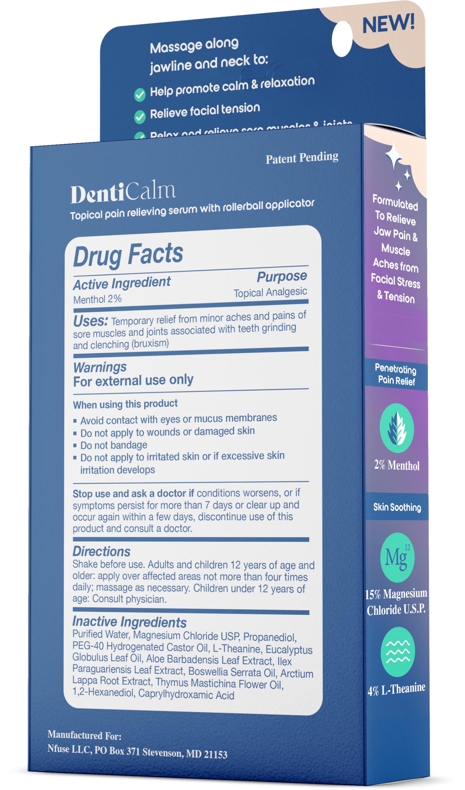 nfuse DentiCalm Soothing Pain Relief for Teeth Grinding and Jaw Clenching (Bruxism), for Jaw, Head and Neck Pain, Stiffness and Tension, Nightguard Discomfort Relief, 0.47 OZ nfuseAu supplements