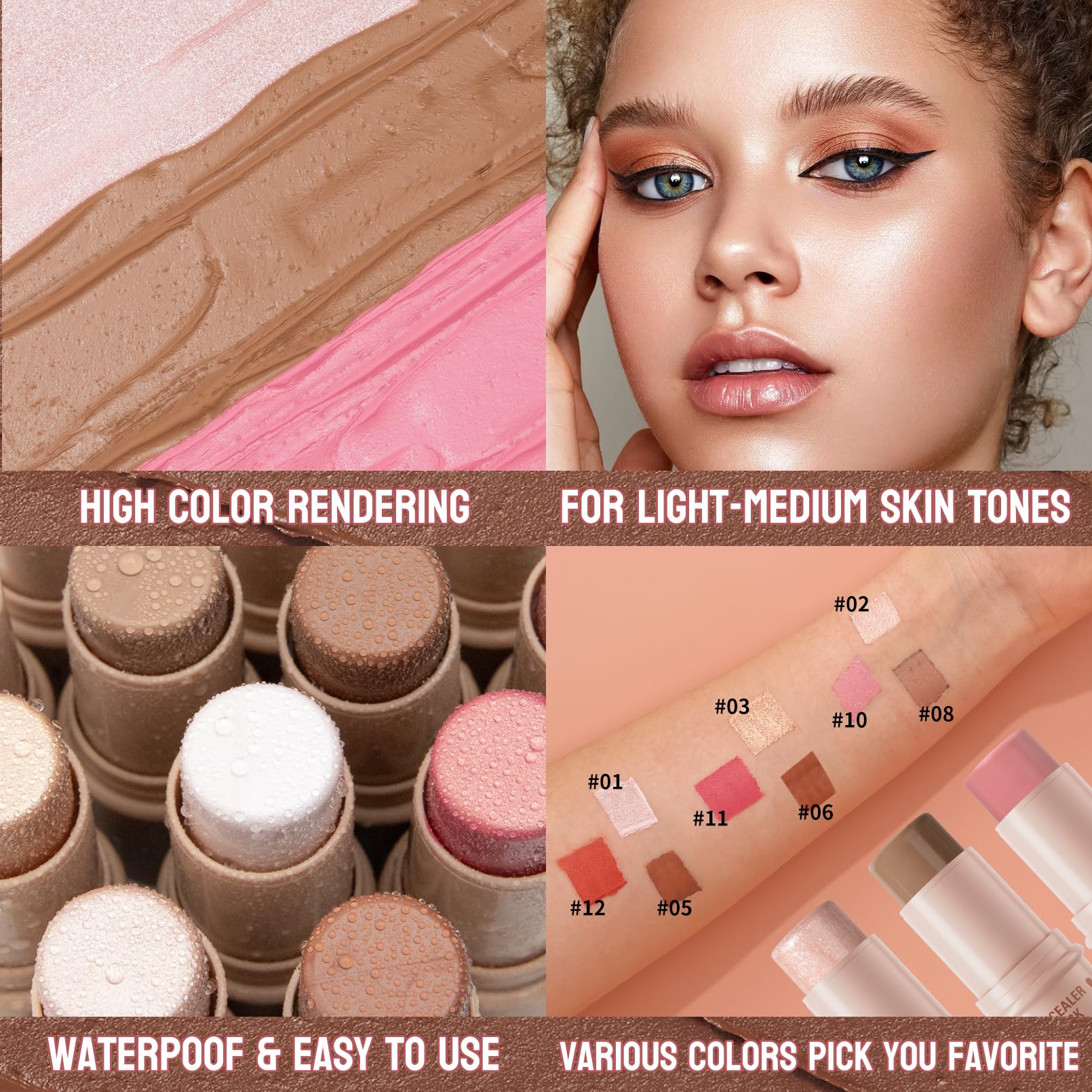 3Pcs Cream Contour Sticks Kit, Highlighter Stick Blush Stick Cream Contour Kit Makeup Set with Brush,Face Brightens & Shades Contour Stick Waterproof for Women QICAu supplements