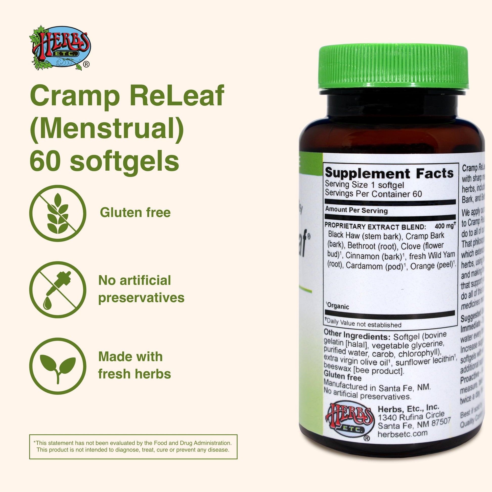 Herbs Etc. Cramp ReLeaf (Menstrual) - Abdominal Muscle Support - Herbal Supplement to Aid Menstrual Health - Period Cramp Support with Black Haw, Cramp Bark and Bethroot - 60 Softgels (60 Servings) Herbs Etc.Au supplements