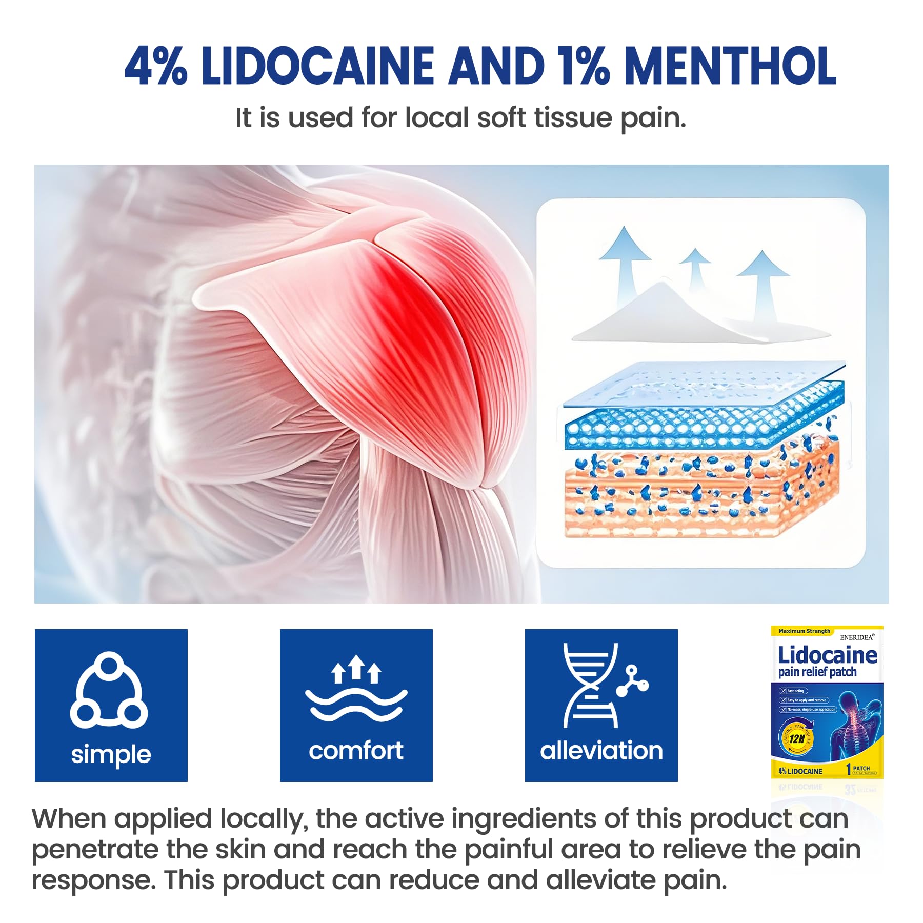 ENERIDEA Lidocaine Gel Pain Relief Patch for Sensitive Skin - Breathable & Hypoallergenic, Flexible Adhesion for Daily Muscle & Joint Comfort - 12 Hour Pain Relief (32 Patches) ENERIDEAAu supplements