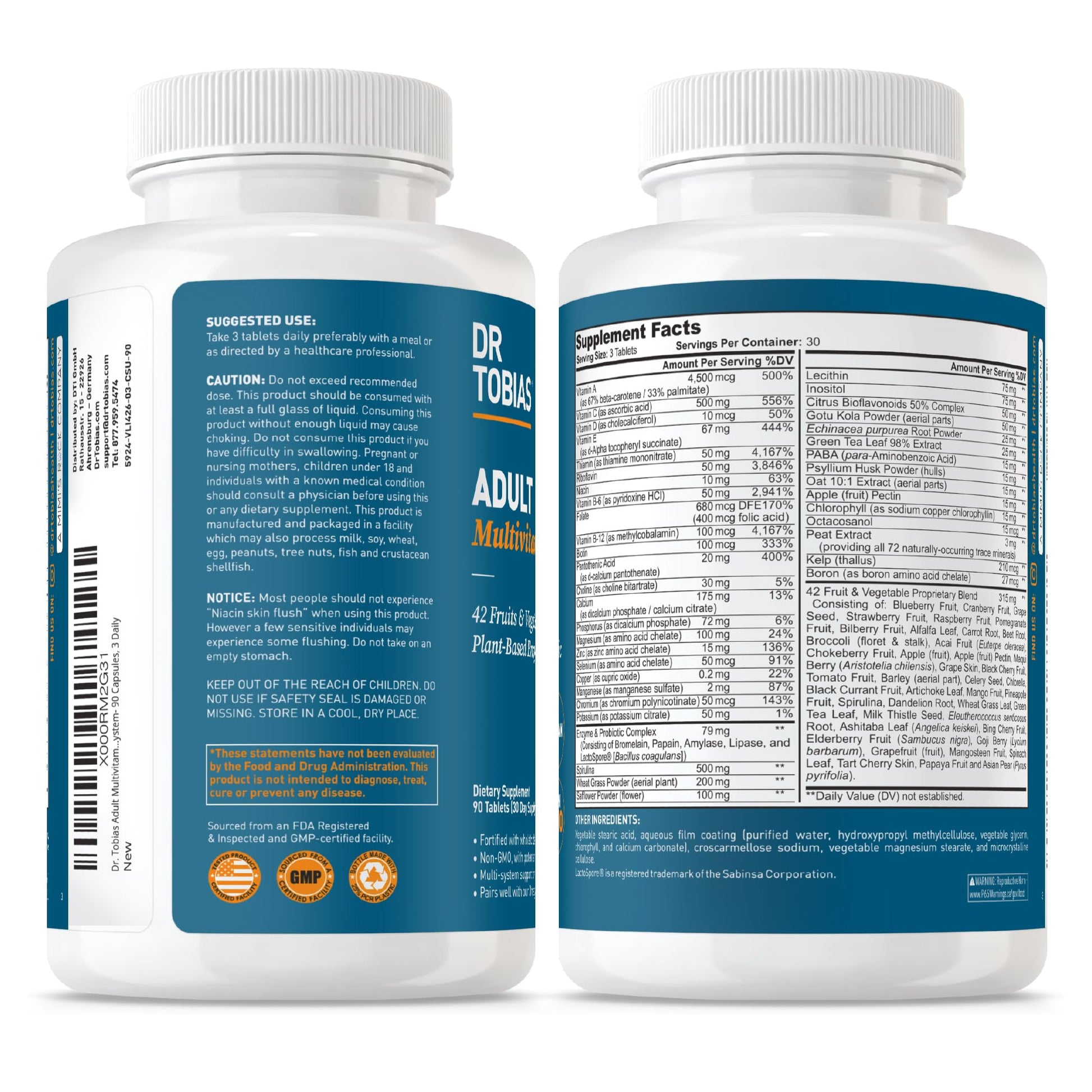 Dr. Tobias Adult Multivitamin for Women & Men, Immune Supporting Vitamins from 42 Fruits, Vegetables, Plus Probiotics, Vegan Multivitamins Dr. TobiasAu supplements