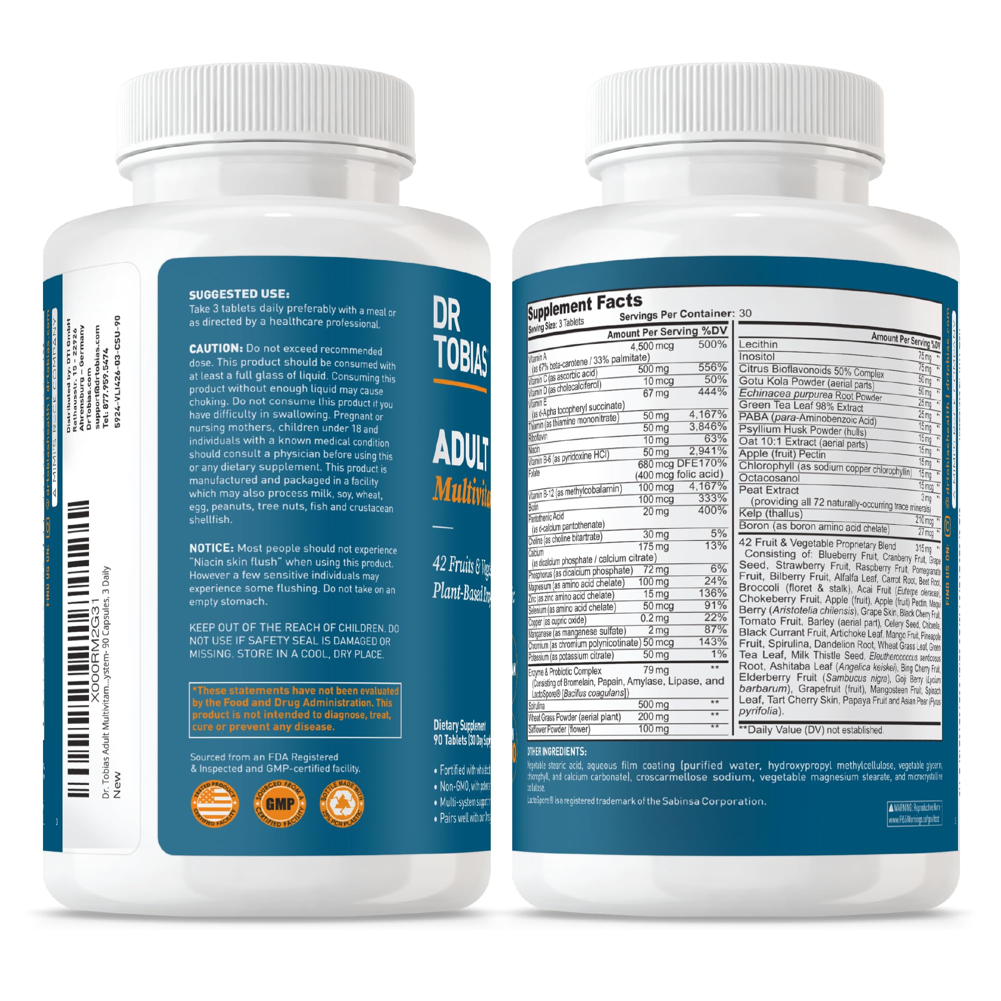 Dr. Tobias Adult Multivitamin for Women & Men, Immune Supporting Vitamins from 42 Fruits, Vegetables, Plus Probiotics, Vegan Multivitamins Dr. TobiasAu supplements