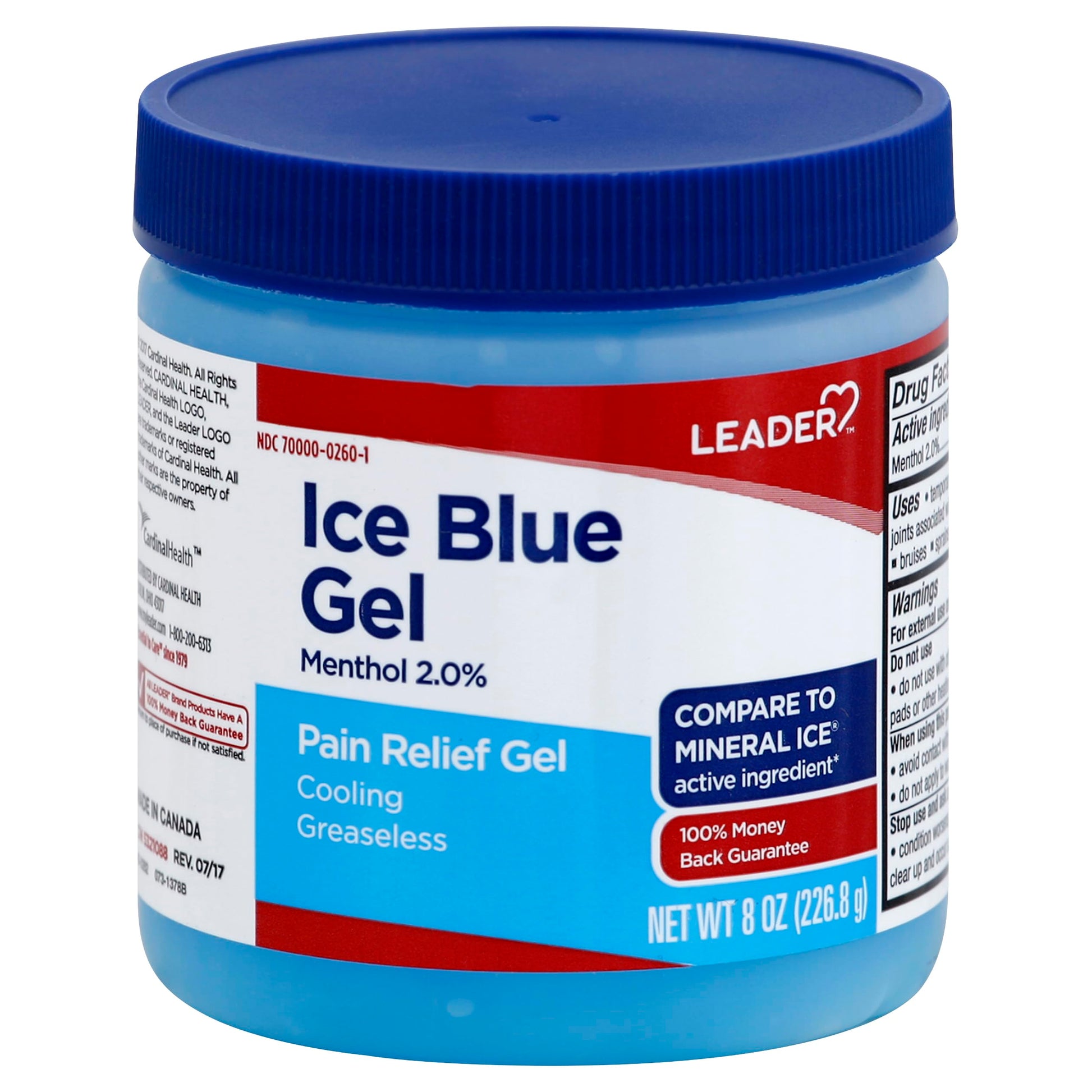 LEADER Ice Blue Gel Pain Relieving Greaseless Fast-Acting Topical Analgesic Cooling Therapy Muscle Joint Long-Lasting Relief Backache Arthritis Sports Injuries soothes Aches 8oz. Each (Pack of 5) LeaderAu supplements