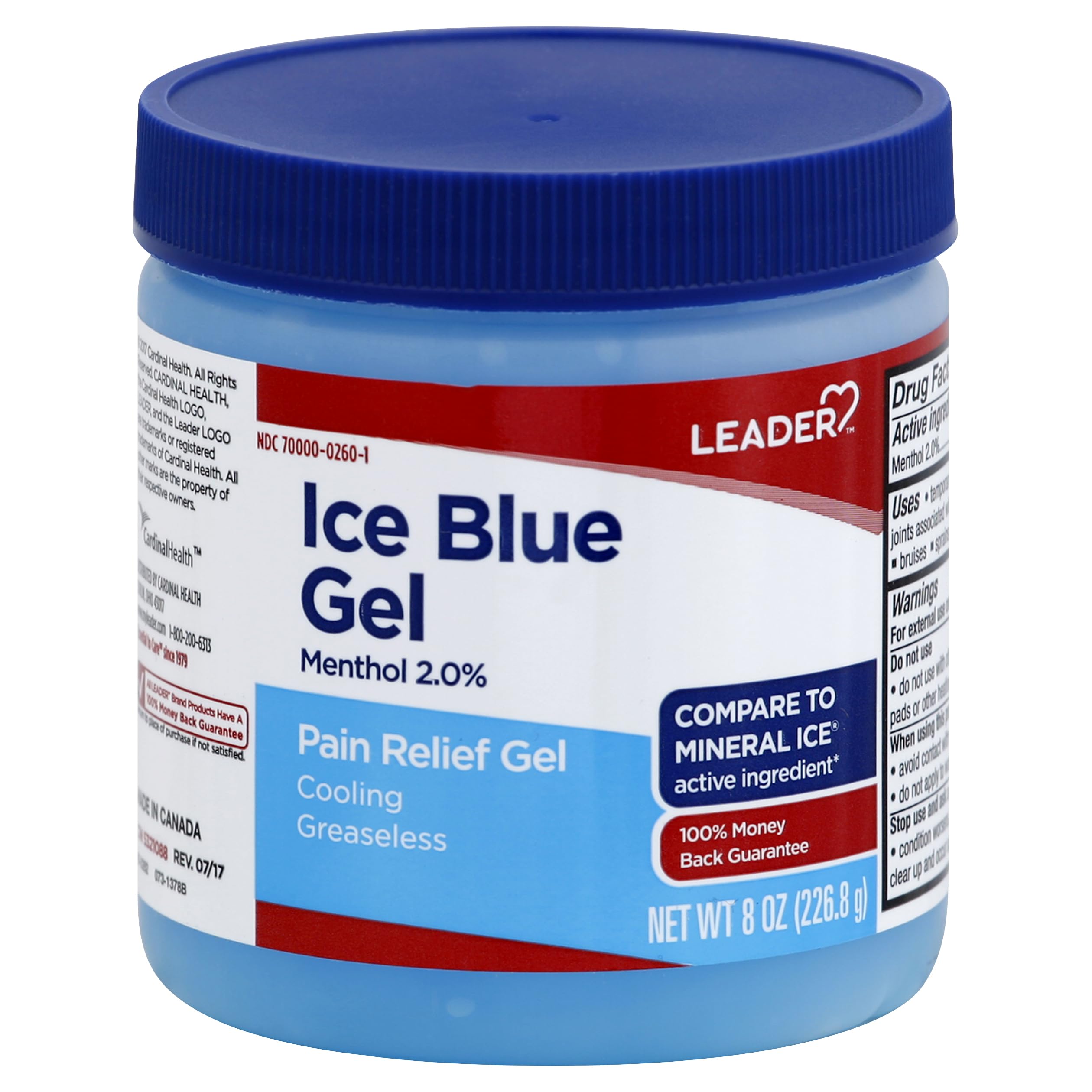 LEADER Ice Blue Gel Pain Relieving Greaseless Fast-Acting Topical Analgesic Cooling Therapy Muscle Joint Long-Lasting Relief Backache Arthritis Sports Injuries soothes Aches 8oz. Each (Pack of 5) LeaderAu supplements