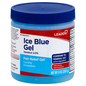 LEADER Ice Blue Gel Pain Relieving Greaseless Fast-Acting Topical Analgesic Cooling Therapy Muscle Joint Long-Lasting Relief Backache Arthritis Sports Injuries soothes Aches 8oz. Each (Pack of 5) LeaderAu supplements