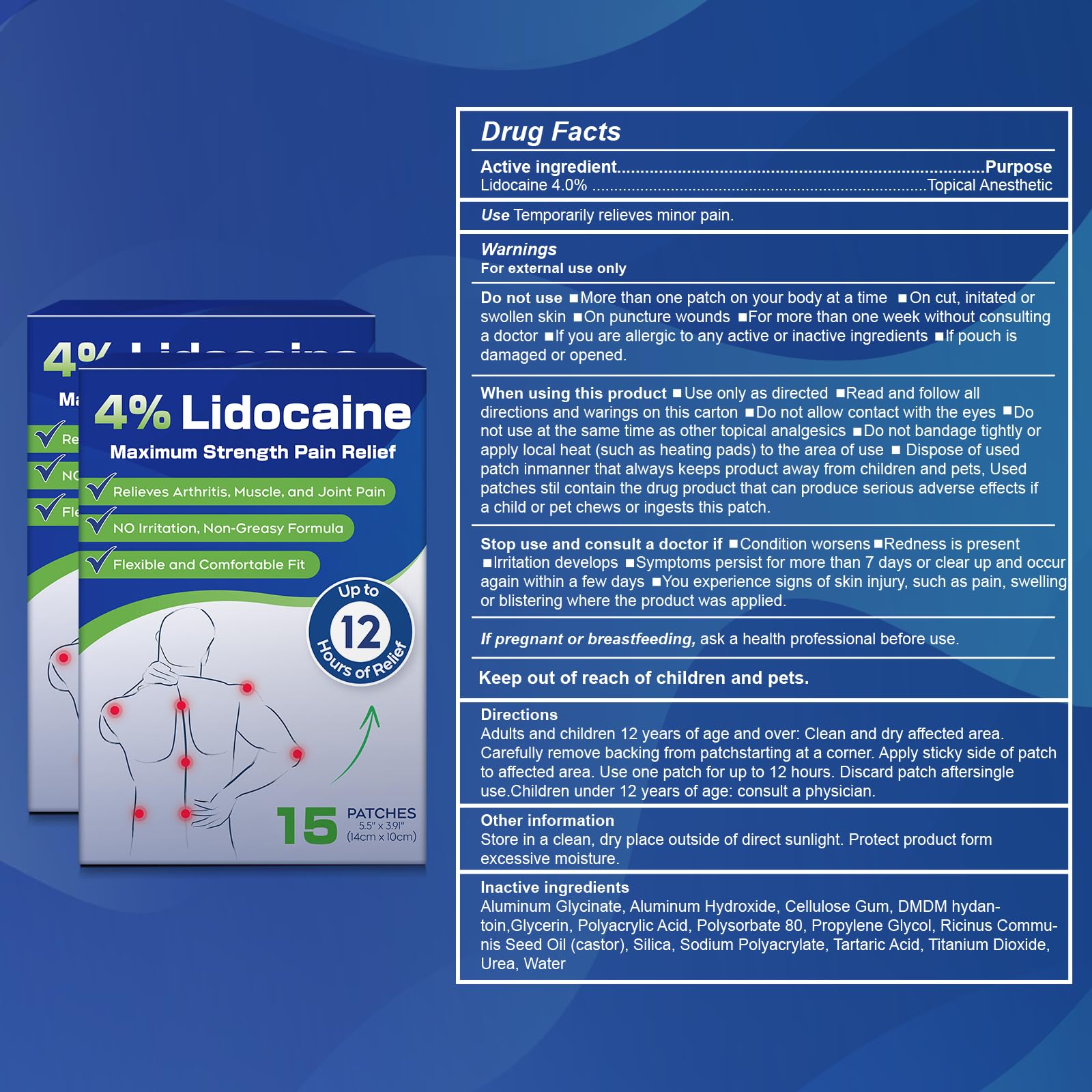 Uposiut 4% Lidocaine Pain Relief Patches 30 Count – Maximum Strength, 12 Hour Long Lasting, Flexible & Low Odor, for Back, Neck, Knee & Shoulder - 002AB UposiutAu supplements