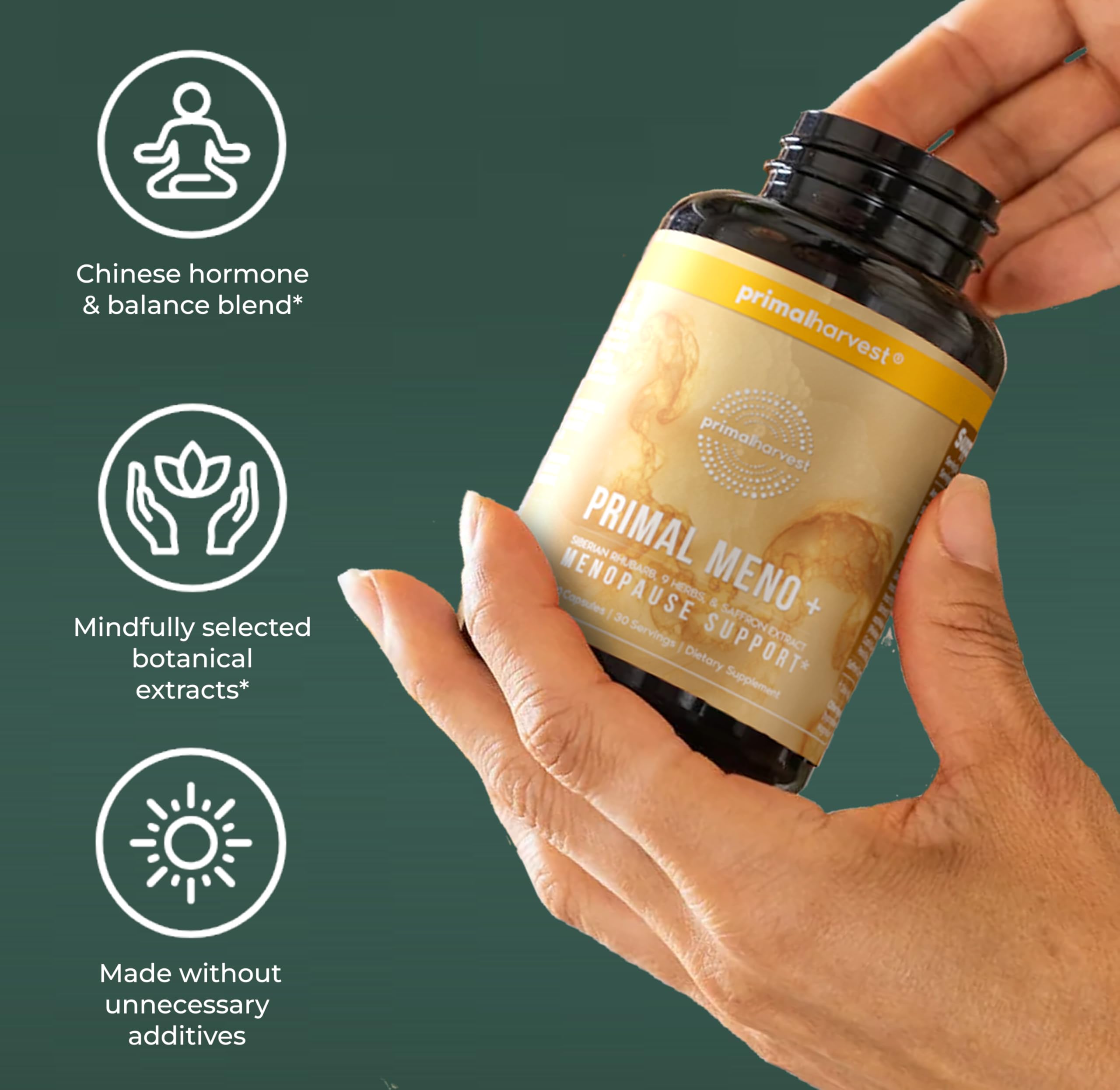 Primal Harvest Meno+ Menopause Support with Saffron & Chinese Herbs Support Mood, Menopausal Symptom Relief, & General Well-Being (1 Pack) Primal HarvestAu supplements