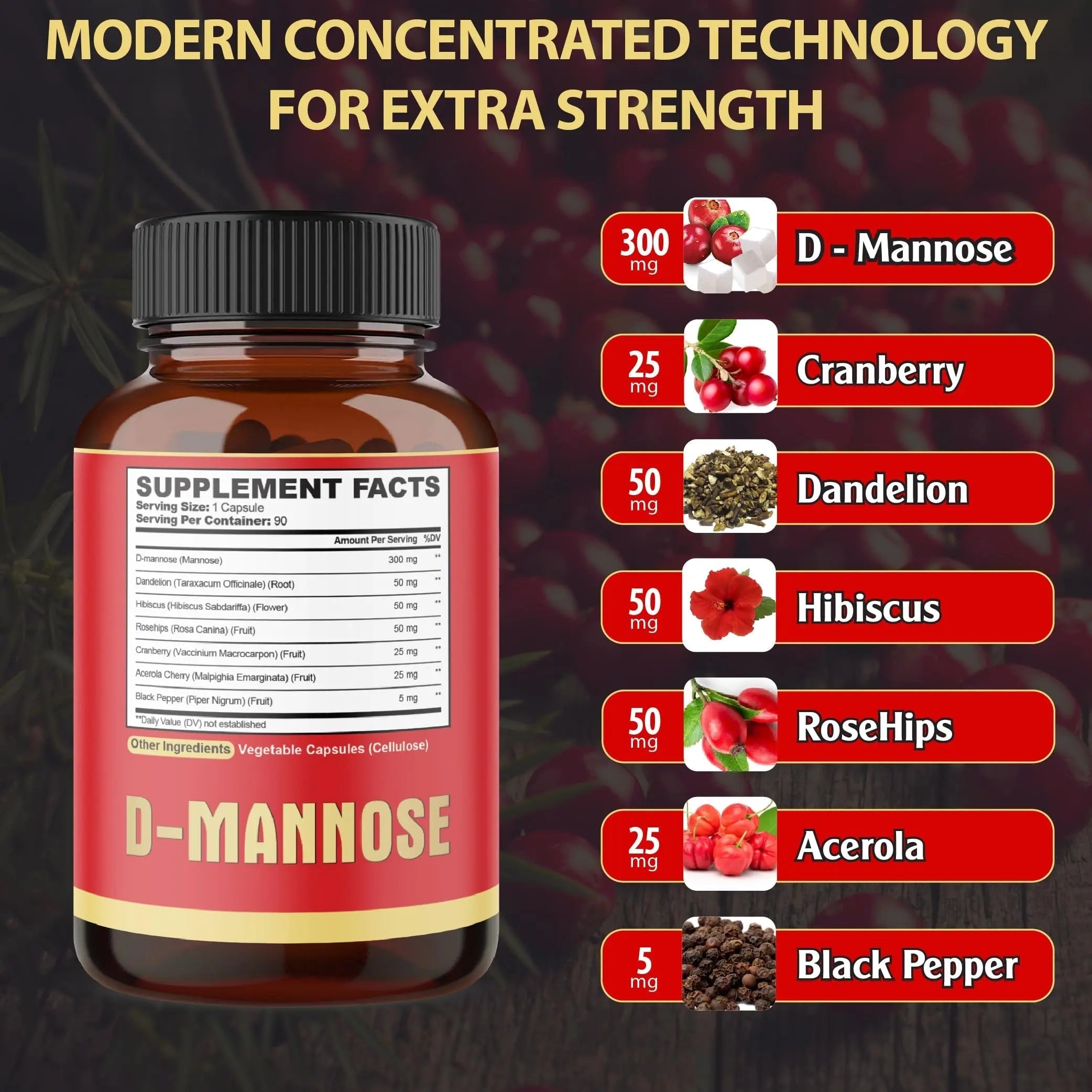 agobi D-Mannose Capsules - 7 Herbs with Cranberry, Dandelion, Hibiscus and More - Support Flush Impurities and Urinary Tract Health - 90 Vegan Capsules 3-Month Supply agobiAu supplements