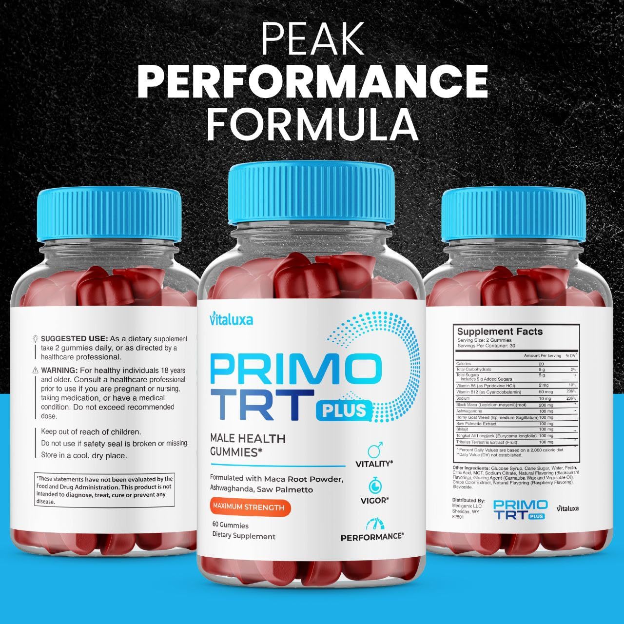 (2 Pack) Primo TRT Gummies, Primo TRT Advanced Performance Blend Supplement, PrimoTRT Try Prime Gomitas Maximum Strength for Males Support for Overall Health Wellness All Natural Ingredients (120 Ct) VitaluxaAu supplements