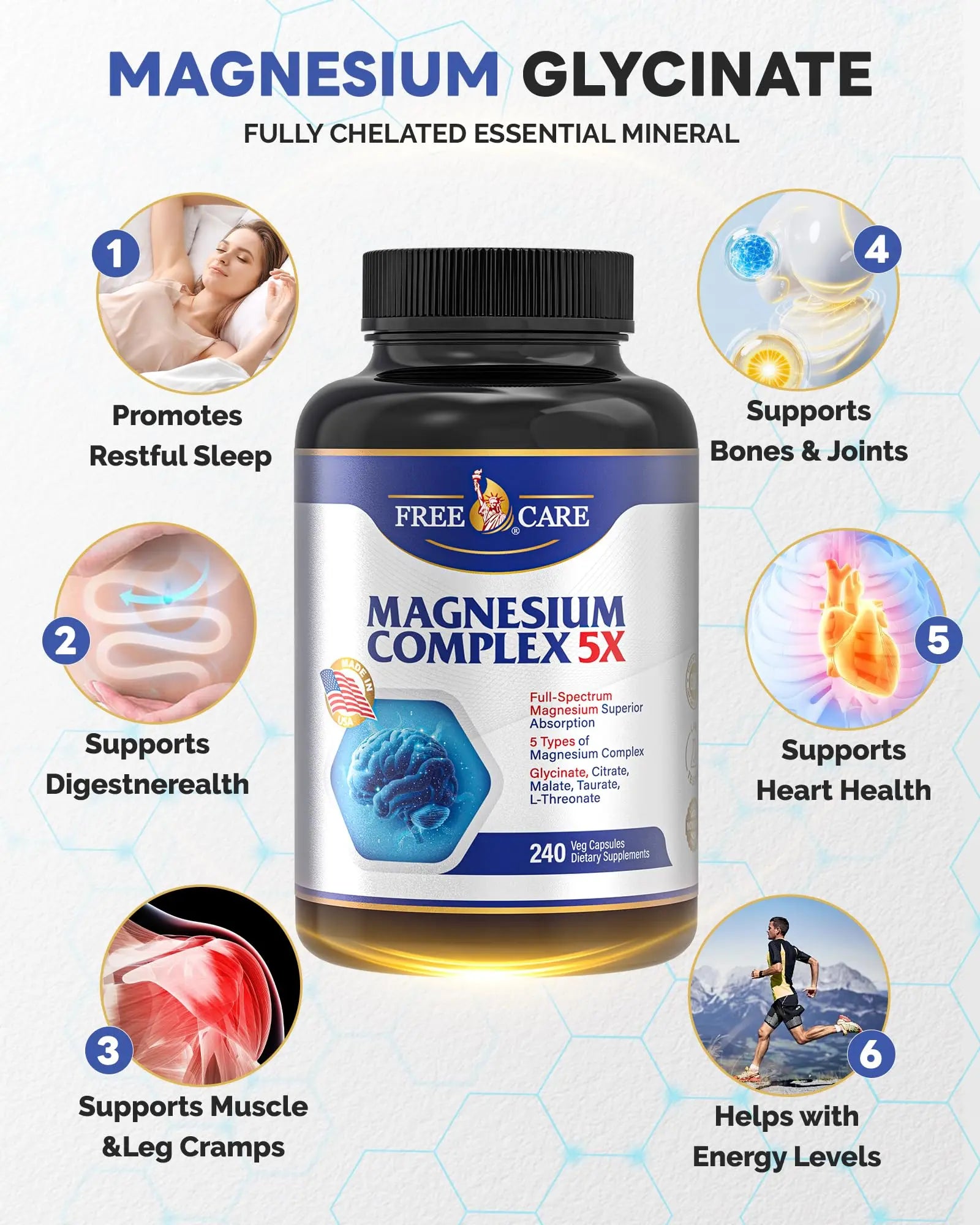 820mg Magnesium Complex 240 Veggie Capsules,for Women & Men with Magnesium Glycinate,Citrate, Malate,Taurate & L-Threonate for Sleep, Mood, Muscle Relaxation & Nerve Function Vegan Friendly, Non-GMO FreeCarenz supplements