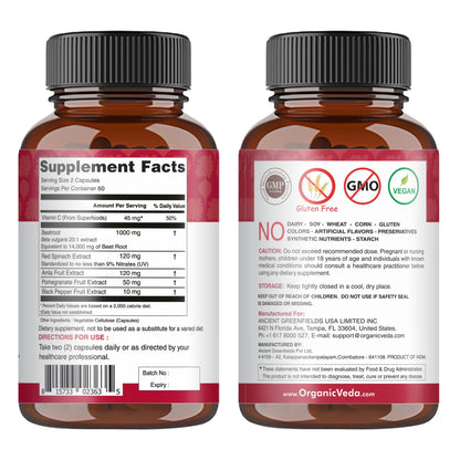 Organic Veda Beet Root Capsules - Triple Reds Nitric Oxide Beets Supplements - Concentrated Organic VedaUS supplements