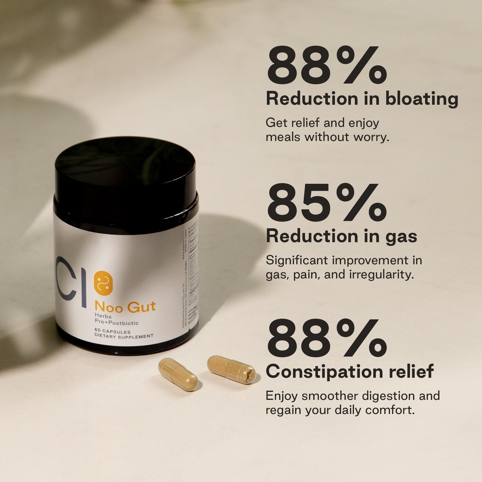 NOOCI NOO Gut, Gut + Skin: 3-in-1 Gut Health Supplement with Herbs, Probiotic & Postbiotic, Digestive Support for Bloating & Constipation, 60 Vegan Capsules NOOCIAu supplements