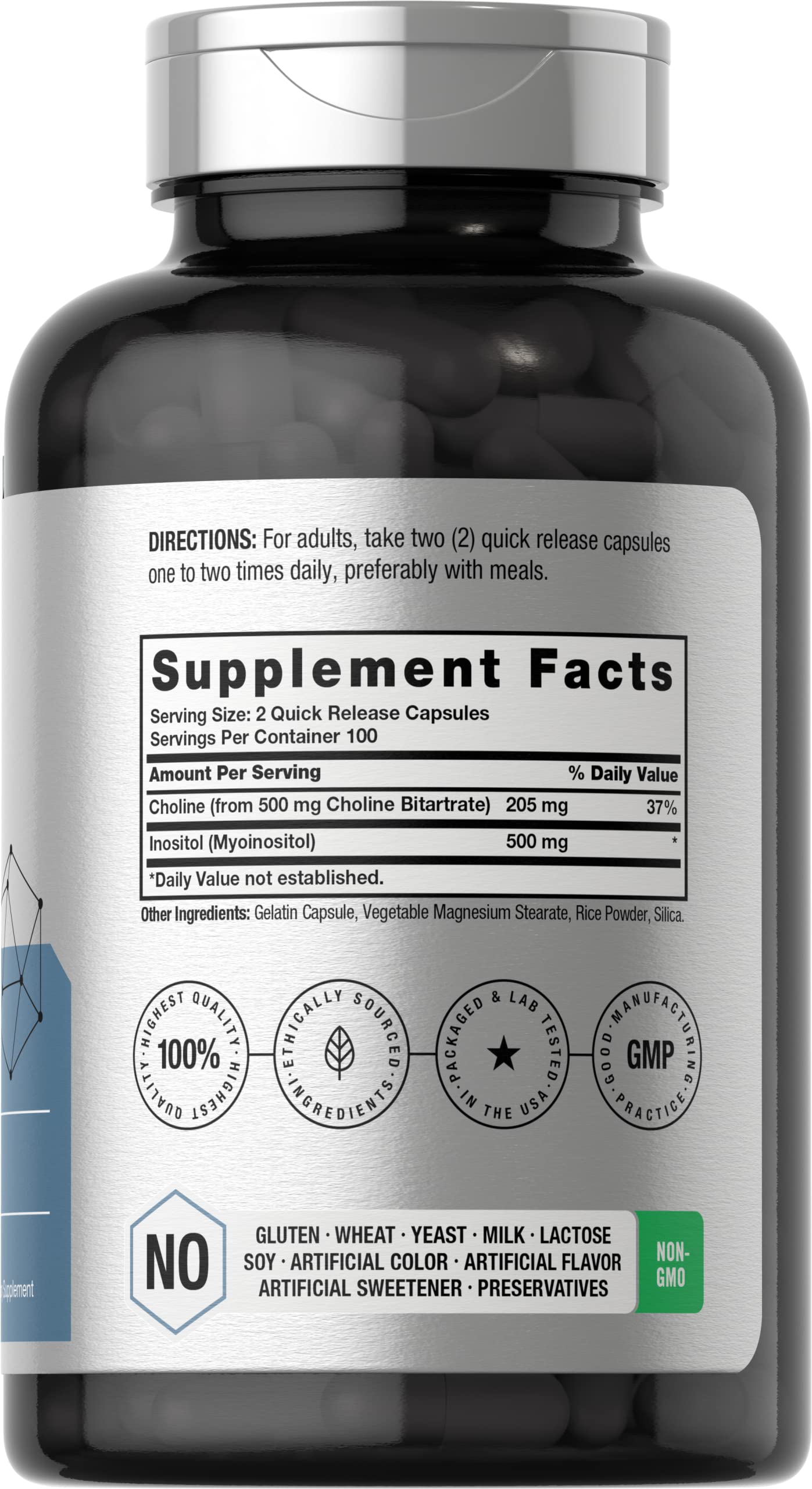 Choline Inositol 1000mg Supplement | 200 Capsules | Non-GMO, Gluten Free | by Horbaach HorbäachUS supplements