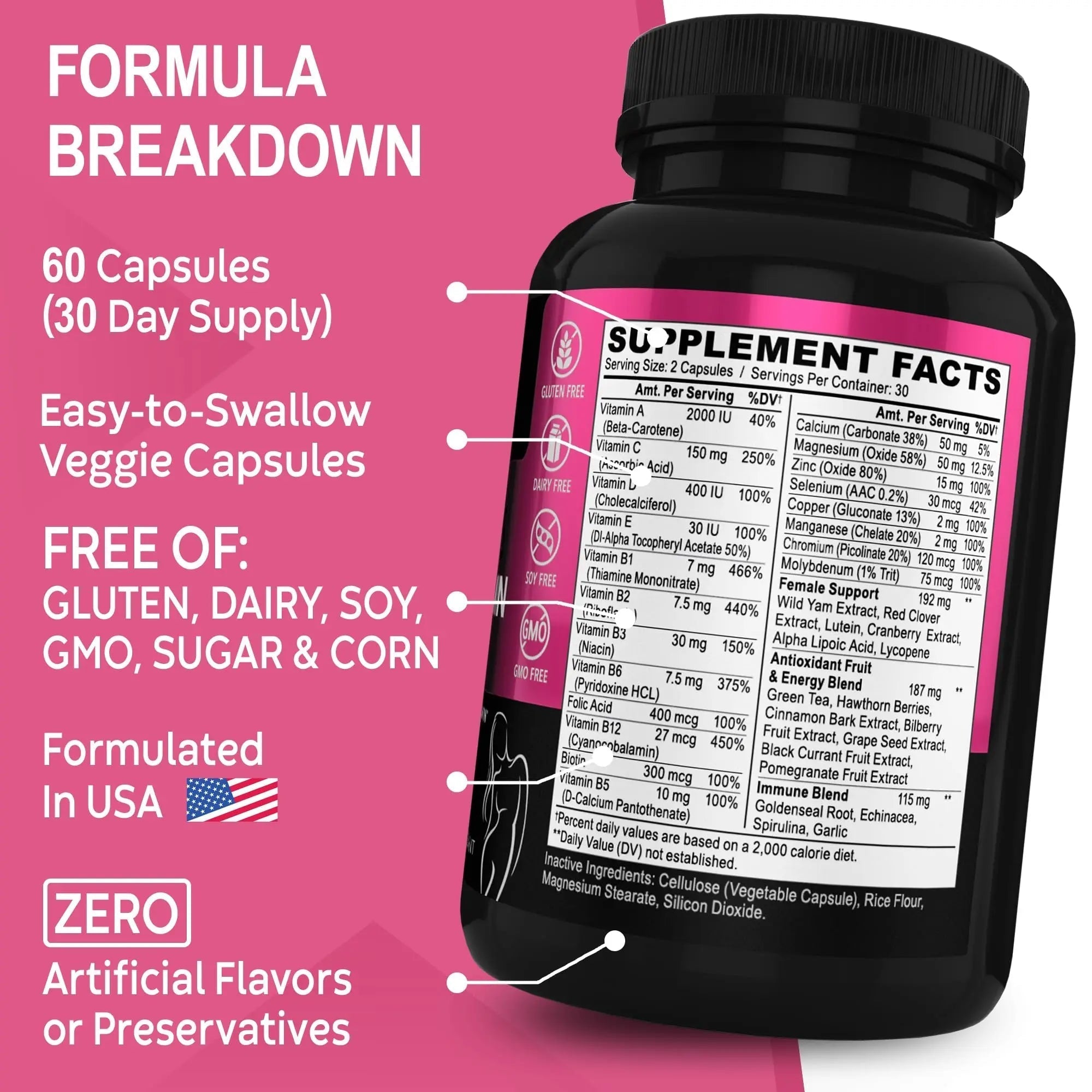 Womens Multivitamin - Natural Daily Multi Vitamins for Women - Womans Energy Vitamin DR. BOAu supplements