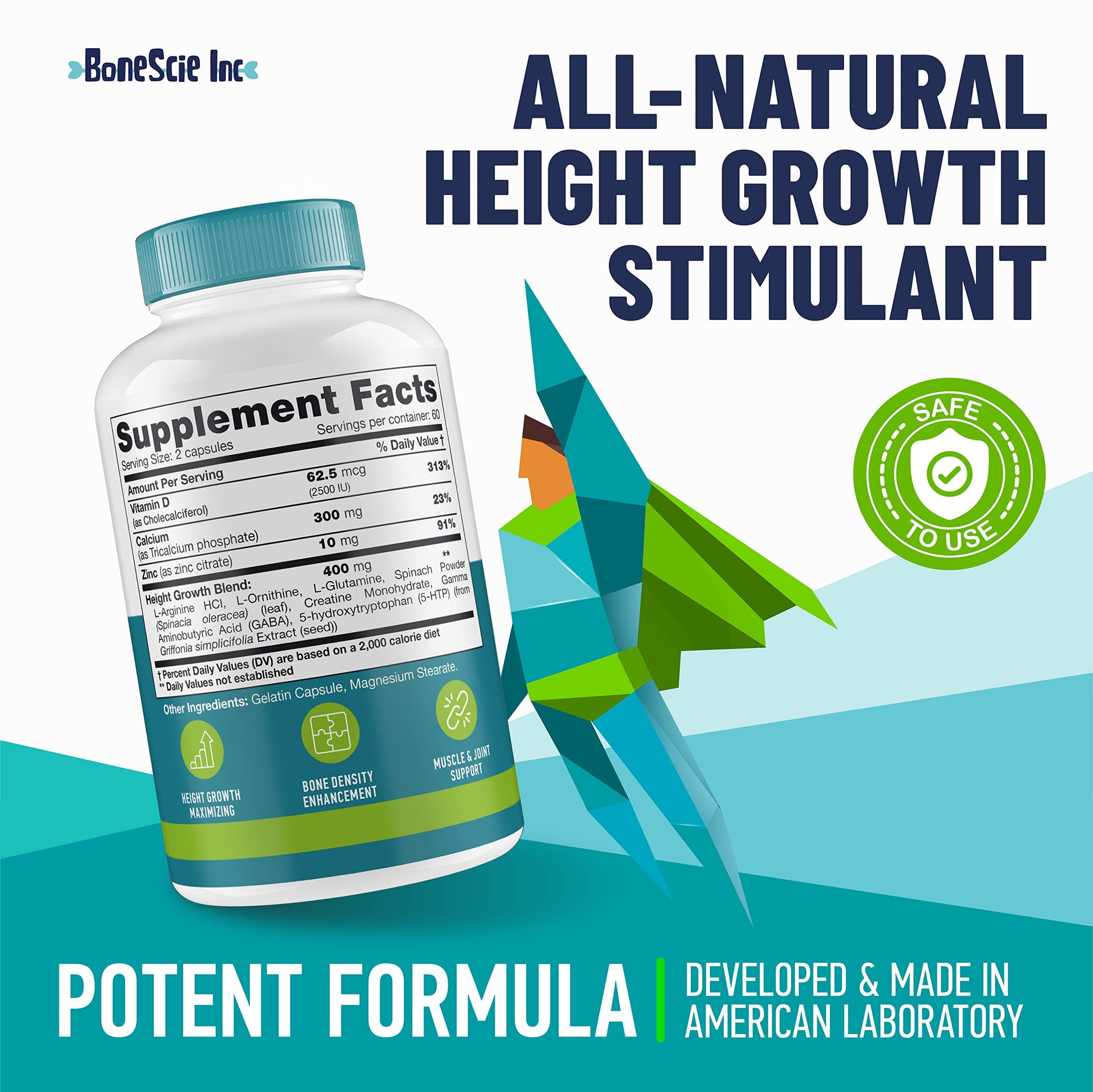 Height Growth Maximizer - Made in USA - Natural Height Increase Booster & Bone Growth Pills - Grow Taller Supplement for Adults, Teens & Kids - Vitamins for Boys & Girls to Get Taller - 120 capsules BONESCIE INCAu supplements