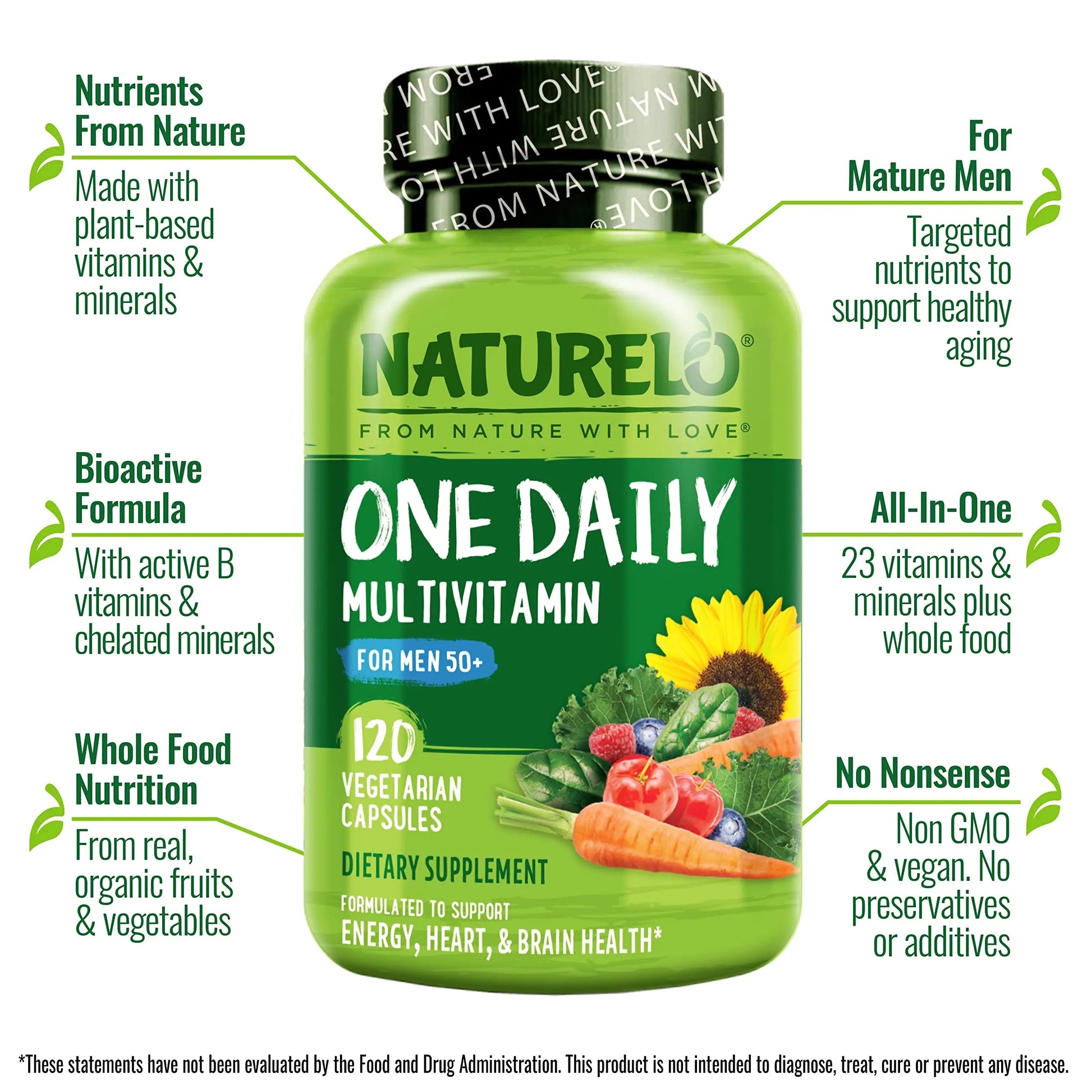 NATURELO Mens Multivitamins for Men 50+ - One Daily Multivitamin for Men with Vitamins, Minerals & Organic Whole Foods, Boost Energy & Health, NATURELOAu supplements