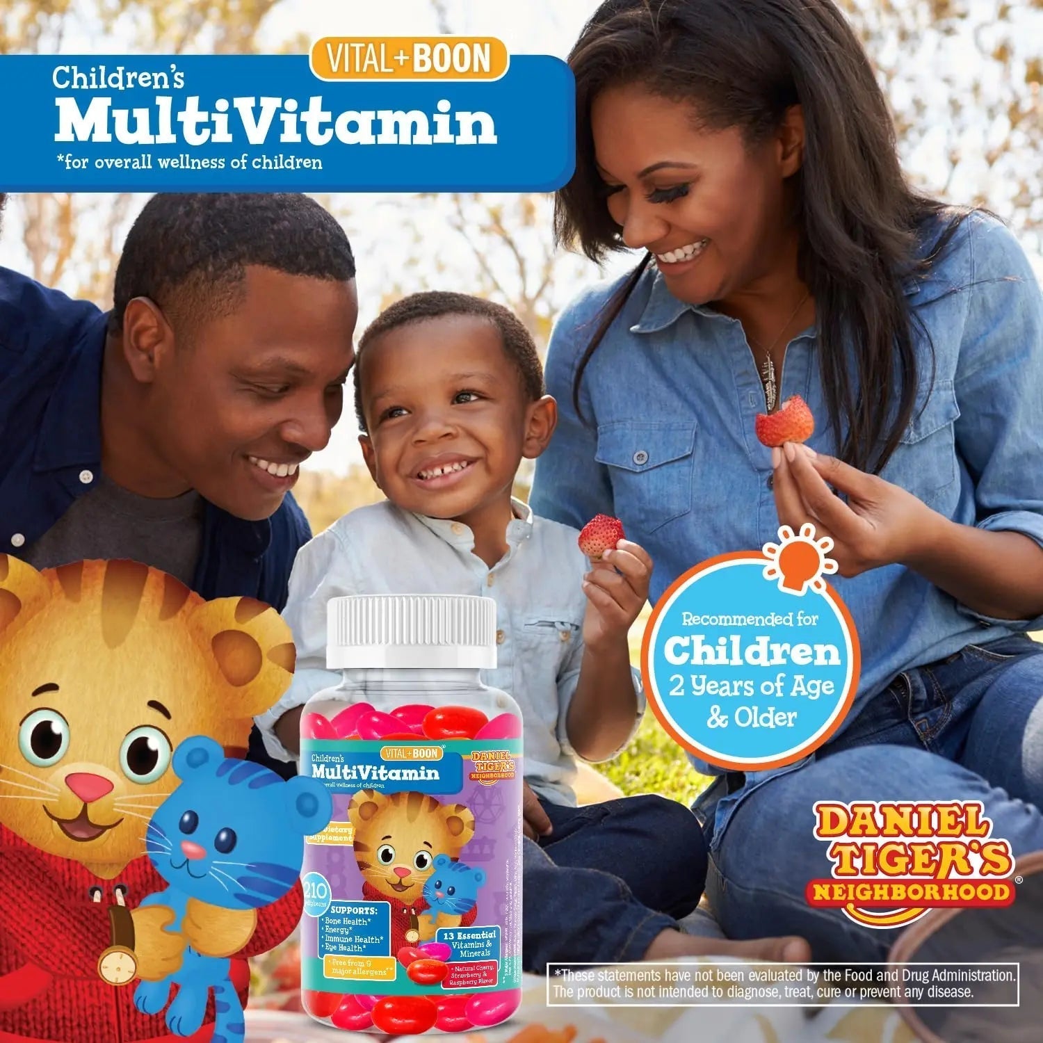 Daniel Tiger - Kids Multivitamin Jellybeans (210 Jellybean Bottle) Toddler 2+ & Kids Vitamins - 13 Essential Vitamins & Minerals to Support Bone Health Vital+BoonAu supplements